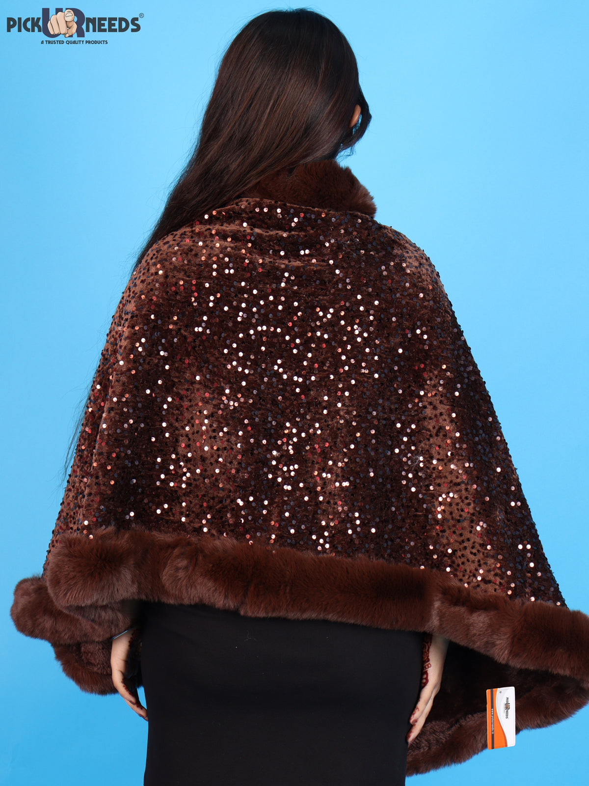 Pick Ur Needs Luxury Shrug for Women Sequin Outerwear with Soft Fur Collar Shawl Evening Wrap Poncho