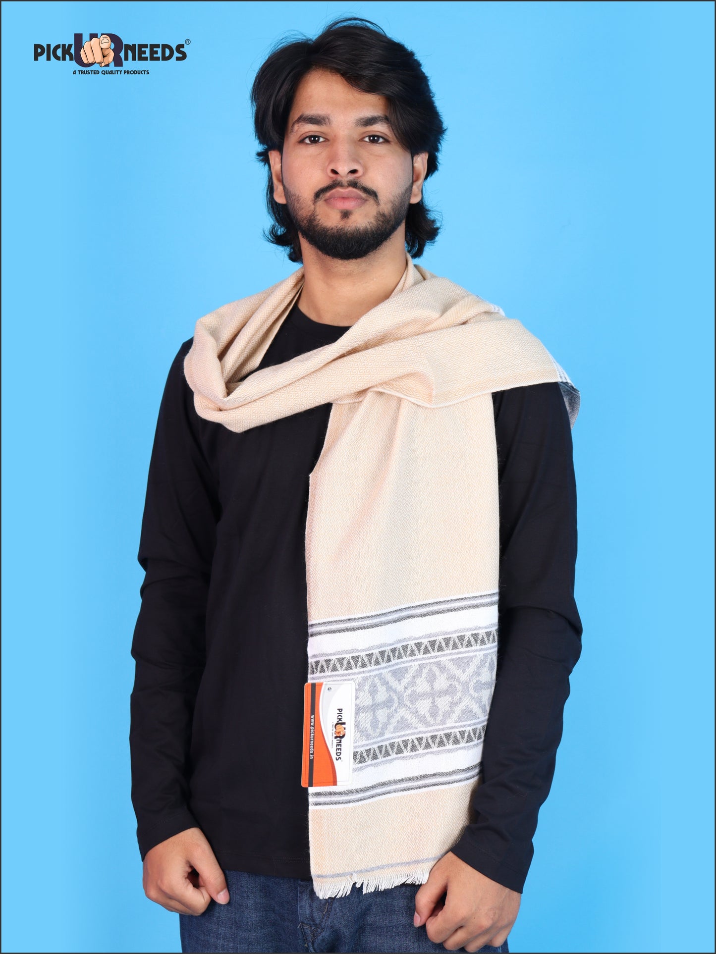 Pick Ur Needs Kullu Muffler for Men & Boys Traditional Woolen Winter Scarf with Elegant Woven Pattern & Fringed Ends Soft Warm Stole for Men