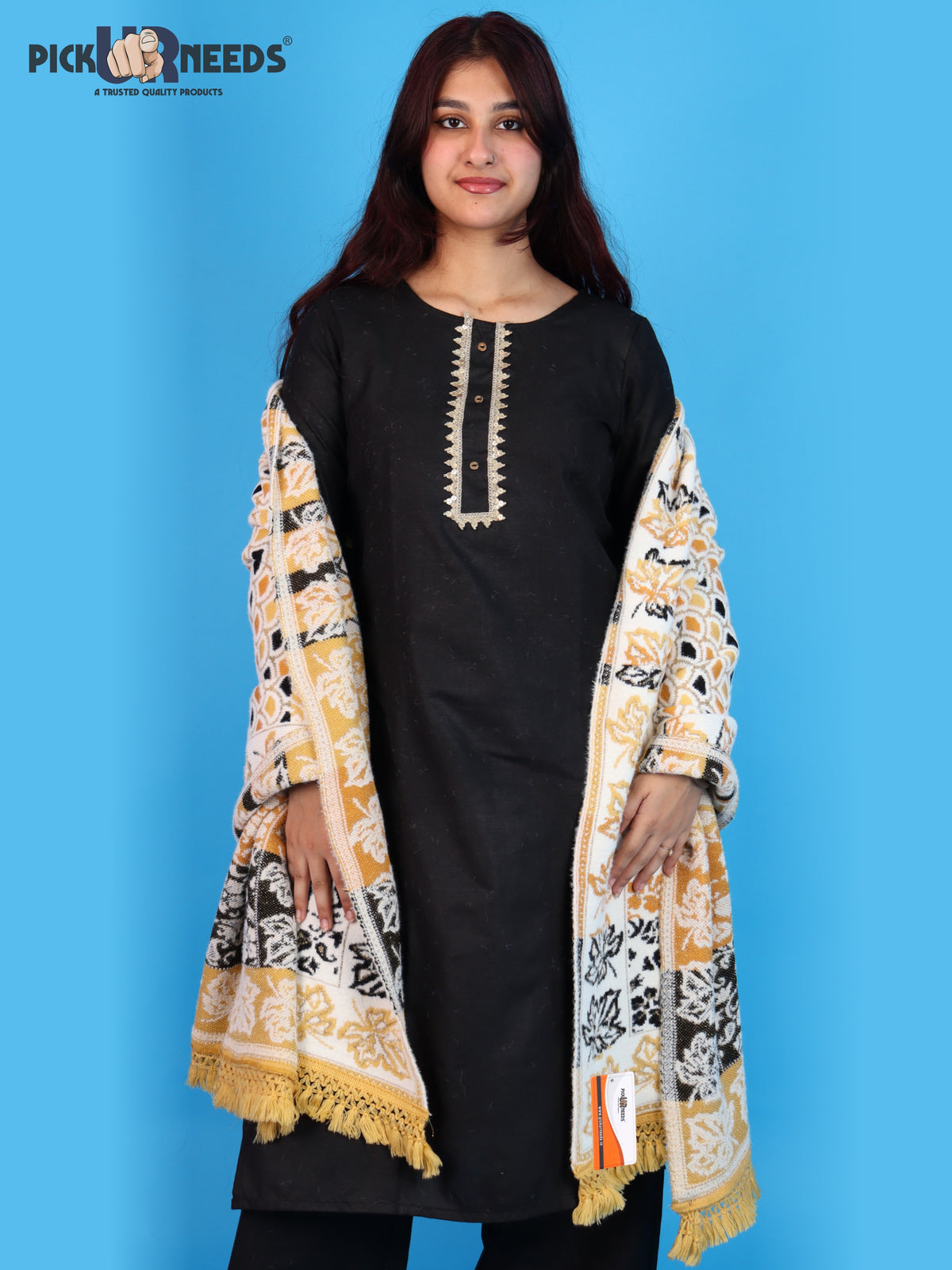 Pick Ur Needs Womens & Girls Winter Premium Shawl Floral Patterned Wool Blend Wrap with Decorative Border & Fringe Finish