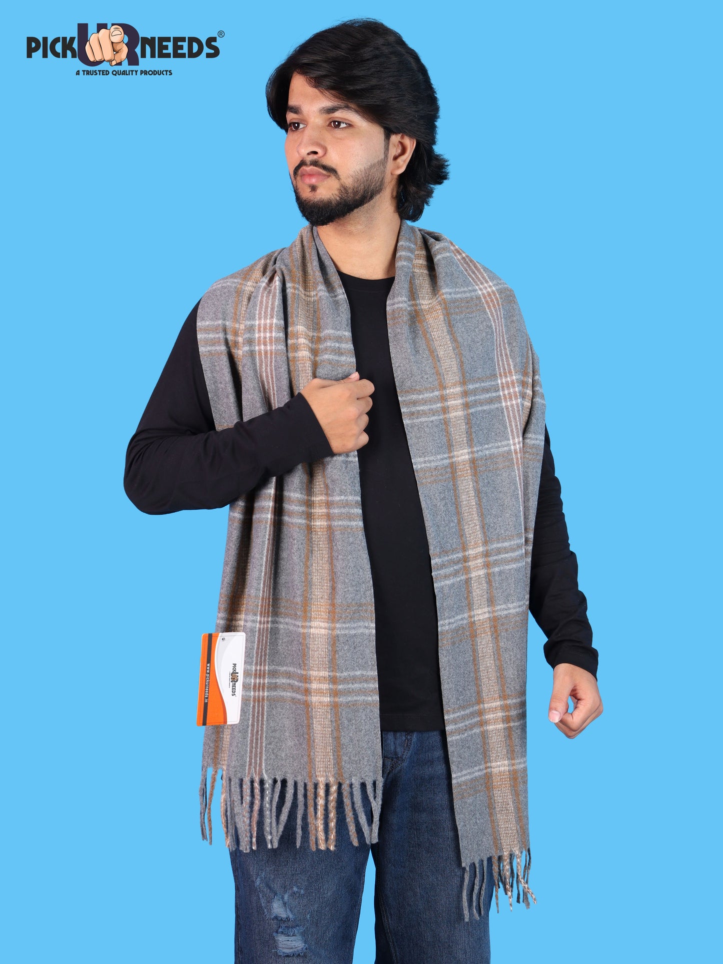 Pick Ur Needs Men’s Winter Muffler Shawl Soft Warm Checkered Scarf with Fringes  Stylish Neck Wrap for Men & Boys  Winter Wear Accessory