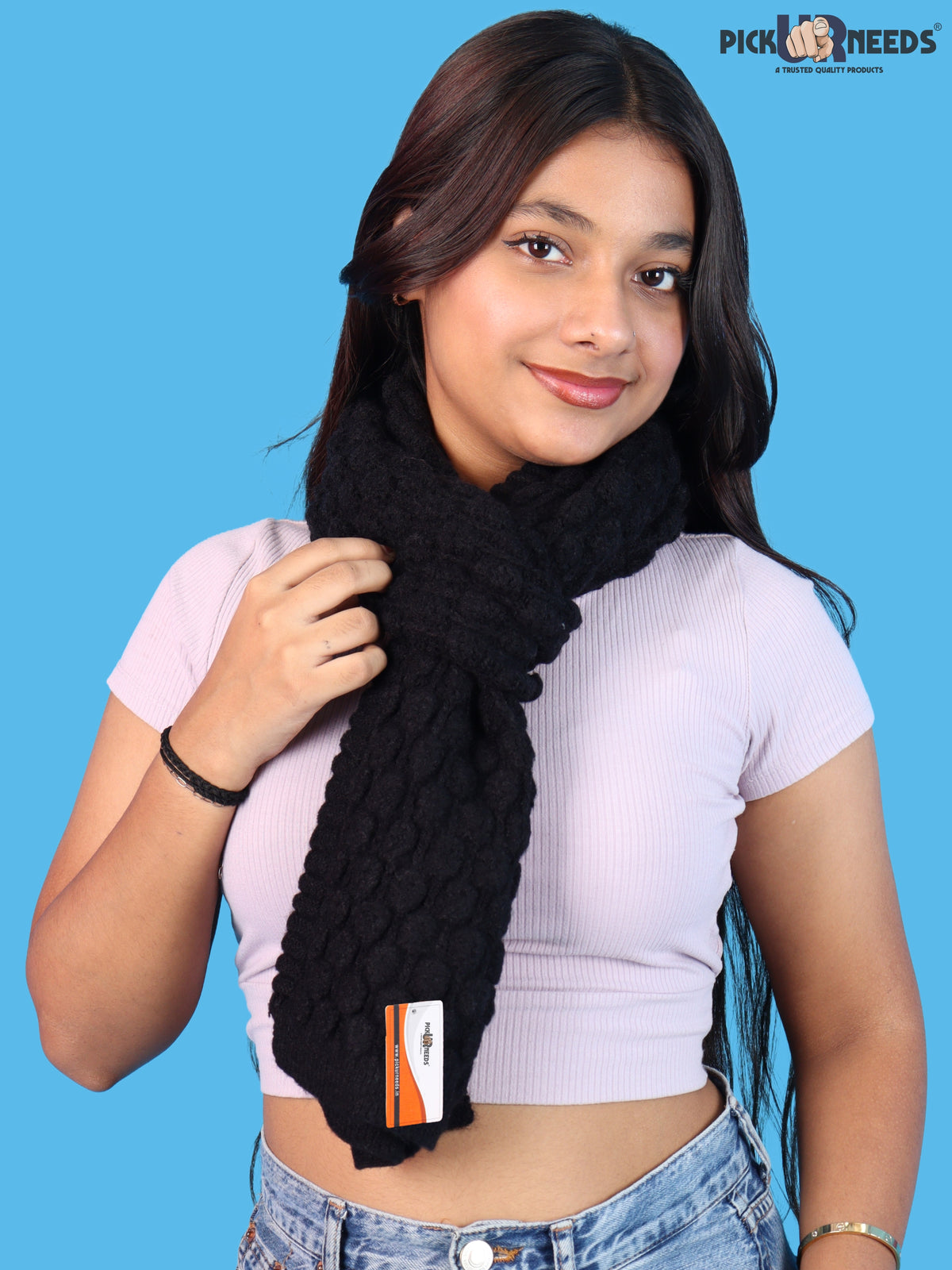 Pick Ur Needs Women and Girls Knitted Winter Muffler, Textured Woollen Scarf with Elegant Woven Pattern, Soft Warm Lightweight Neck Wrap