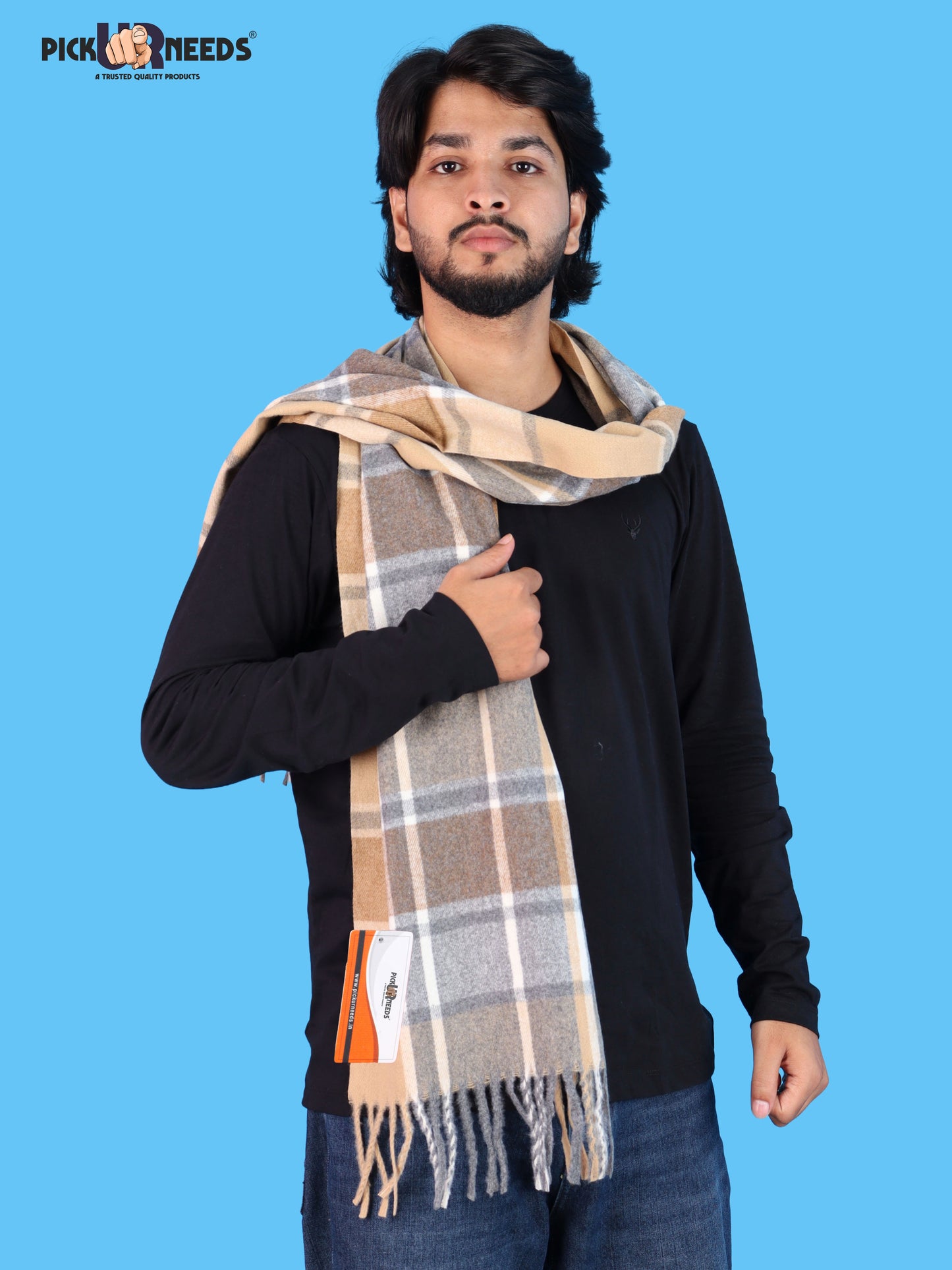 Pick Ur Needs Men’s Winter Muffler Shawl Soft Warm Checkered Scarf with Fringes  Stylish Neck Wrap for Men & Boys  Winter Wear Accessory