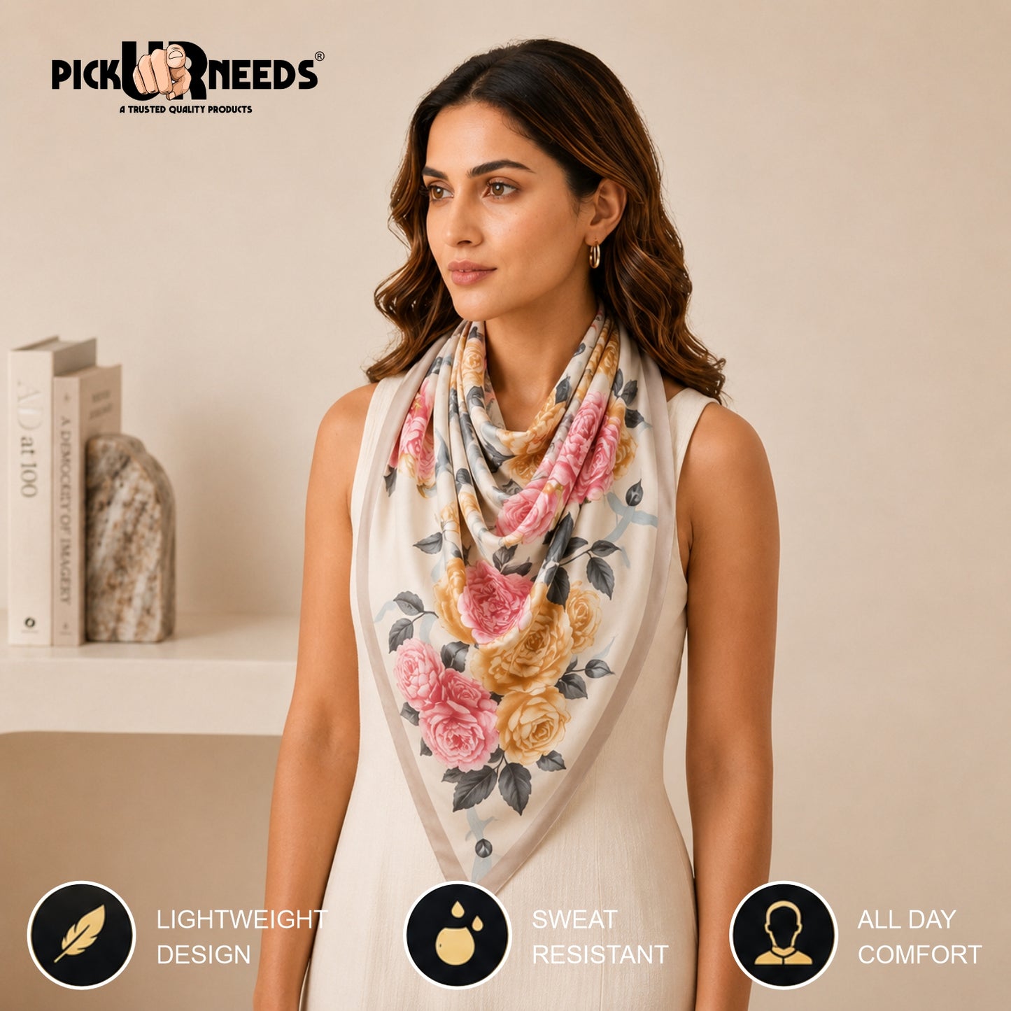 Pick Ur Needs Summer Silk Floral Printed Scarf for Womens & Girls Elegant Neck, Head & Shoulder Wrap Soft Lightweight Fashion Stole