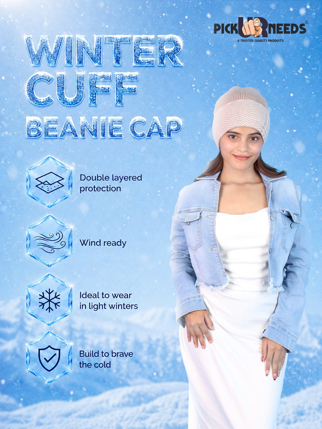 Pick Ur Needs Winter Cuff Beanie Cap – Double-Layered Warm Winter Hat