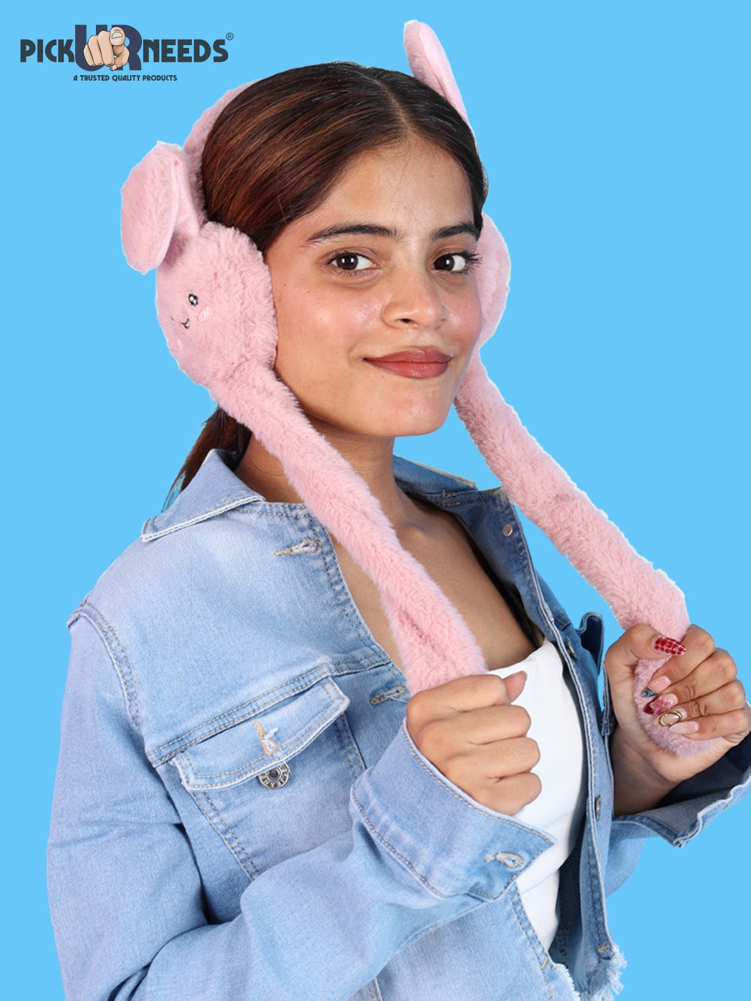 Pick Ur Needs Plush Bunny Cute Earmuffs for Girls & Women with RGB LED Lights,Ultra Soft Warm Winter Moving Flapping Ears Muffs