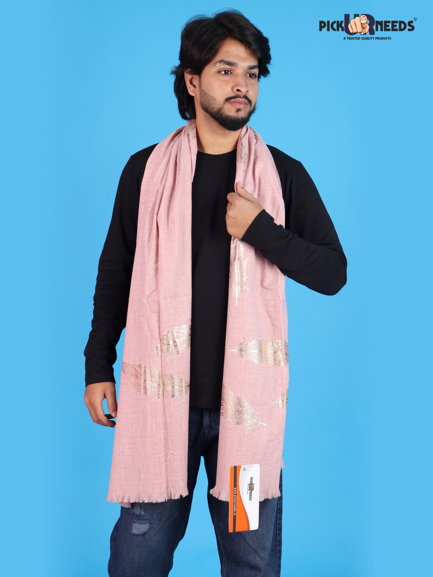 Pick Ur Needs Winter Shawl, Scarf, Stole & Muffler with Elegant Feather Print Soft Lightweight Winter Wrap for Men Stylish Scarf Stole for Kurta, Shirt For Boys