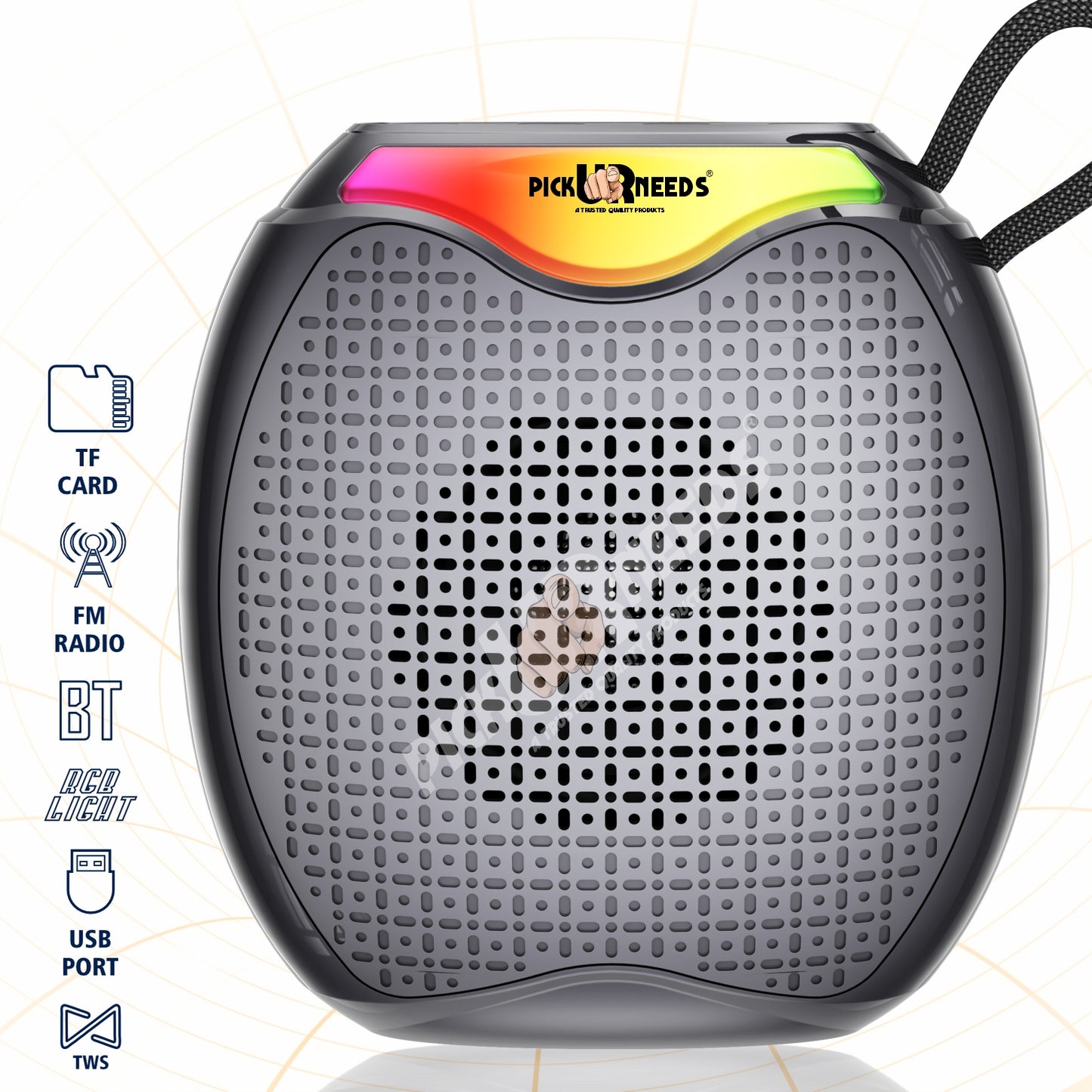 Pick Ur Needs 12W Portable Wireless Bluetooth Speaker with RGB Lights, 800mAh Battery, TWS, FM Radio, TF Card, USB 10m Wireless Transmission