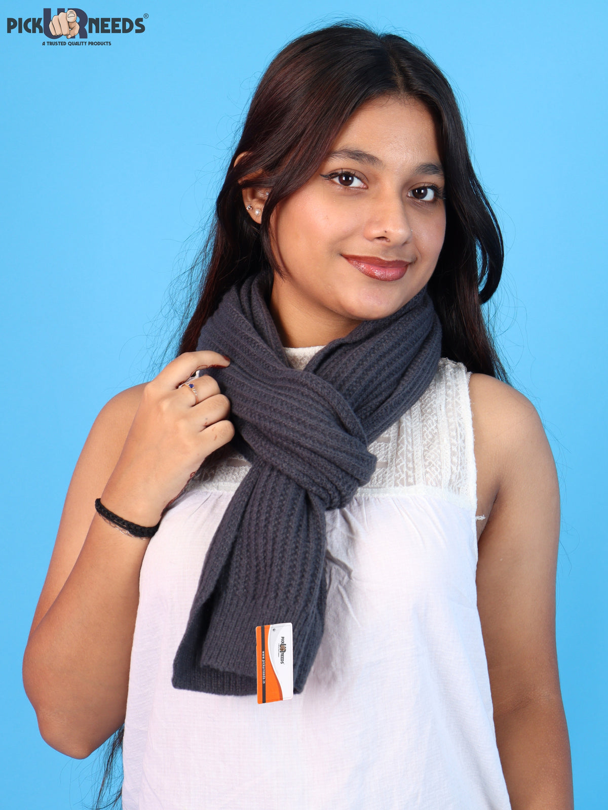 Pick Ur Needs Womens Stylish Knitted Muffler Scarf, Long Ribbed Knit Winter Neck Wrap, Soft Textured Cozy Scarf for Girls