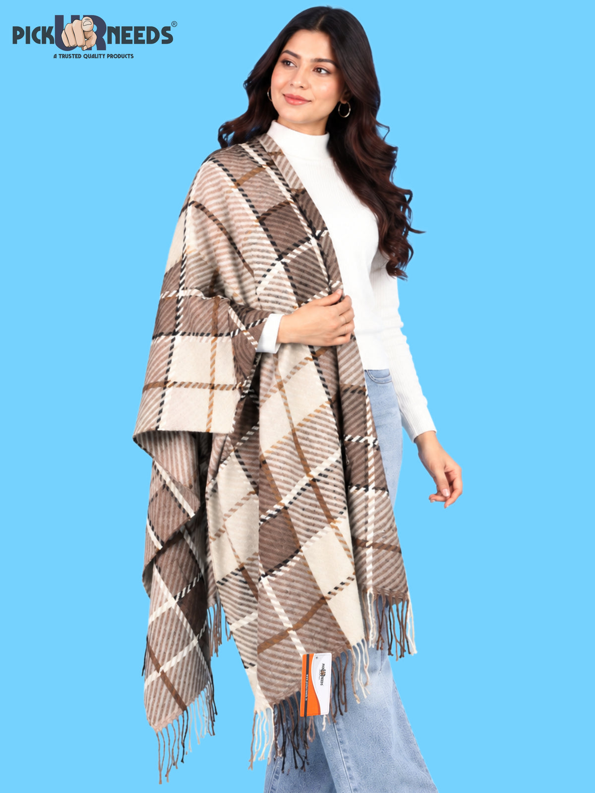 Pick Ur Needs Women's Winter Shawl & Muffler Soft Warm Checkered Printed Stole with Tassels Stylish Neck Wrap Scarf for Women & Girls