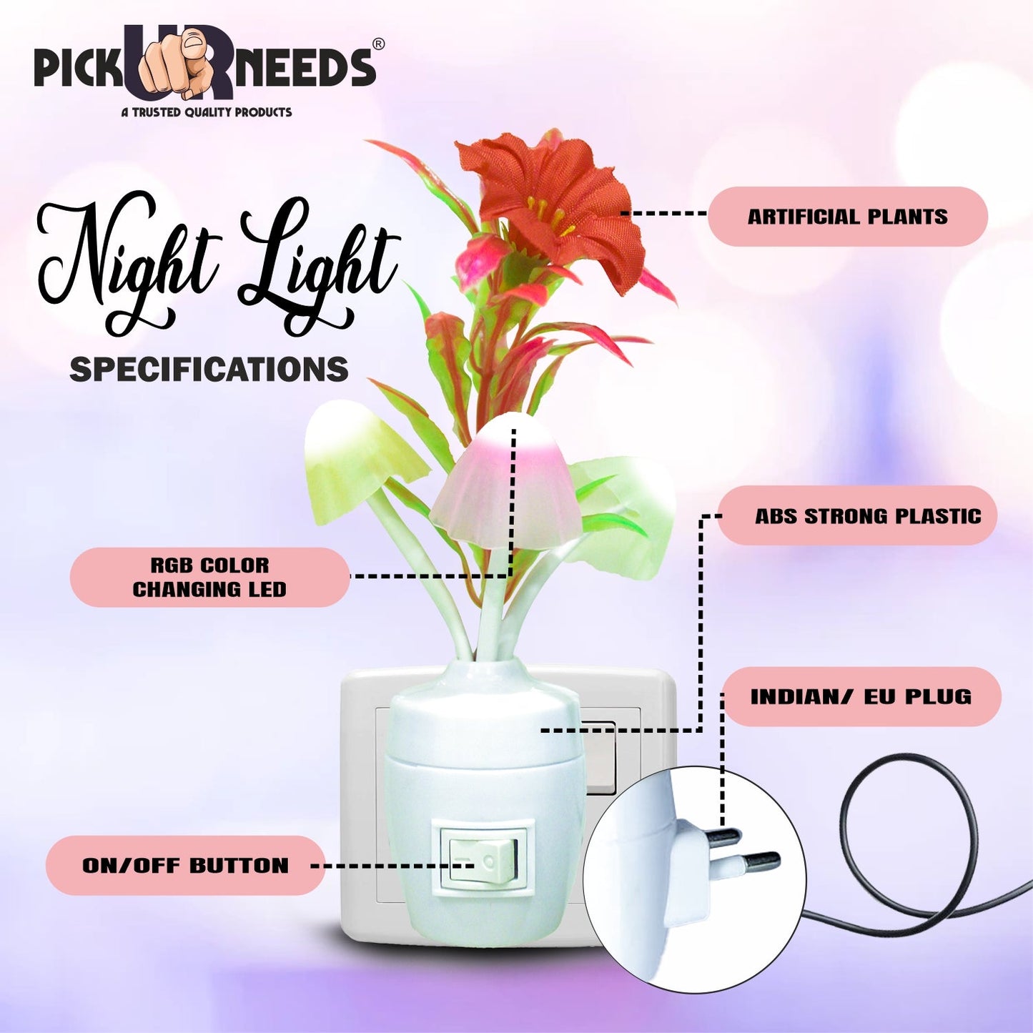 Pick Ur Needs Color Changing LED Night Light Mushroom Lamp with Manual Switch On/Off So