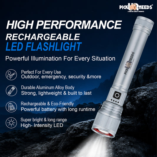 Rechargeable Emergency Pick Ur Needs Metal Torch Light with 4000mAh Battery Long Range Backup Searchlight with 4 Light Modes