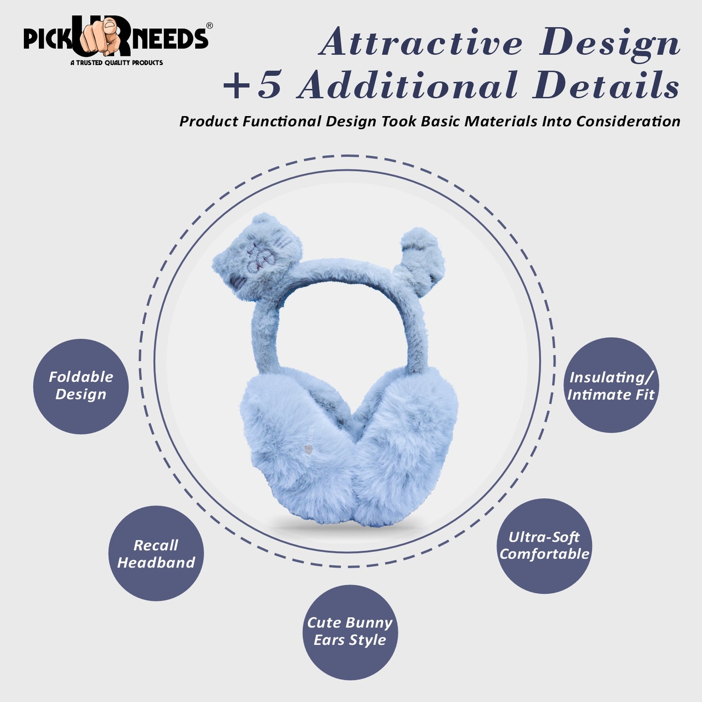 Pick Ur Needs Cute Cat Ear Muffs for Women & Kids – Foldable Ultra-Soft Winter Earmuffs, Lightweight Plush Ear Warmers