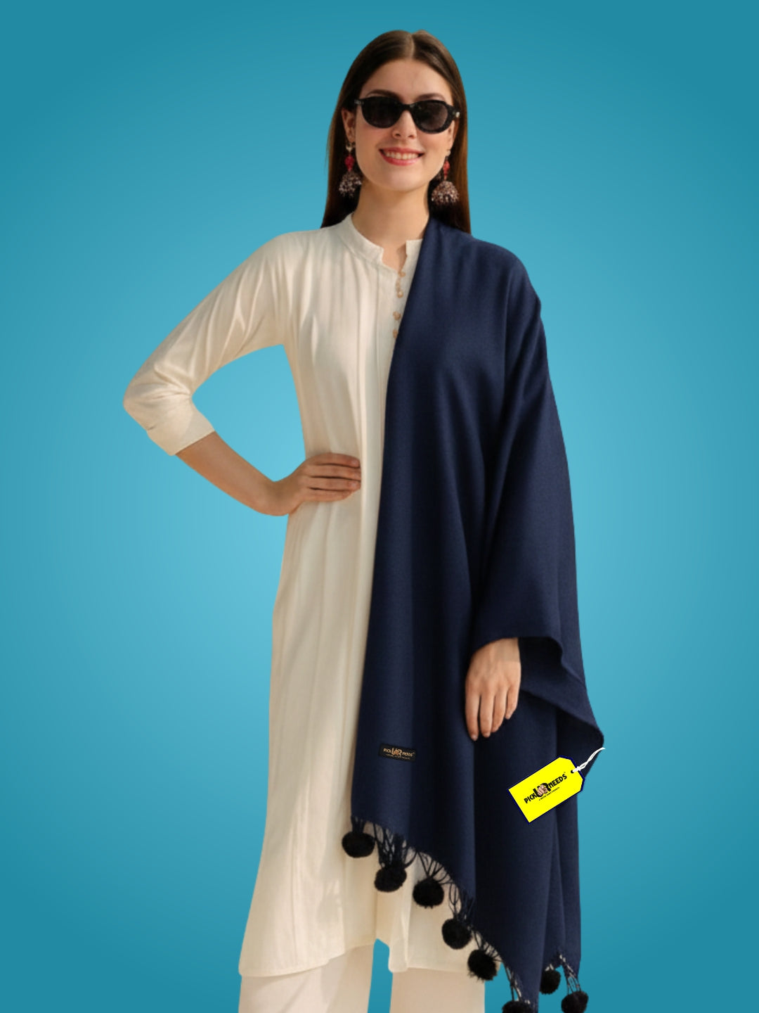 Pick Ur Needs Premium Women’s Wool Blend Scarf Soft Woolen Shawl Winter Stole with Tassels & Pom Poms