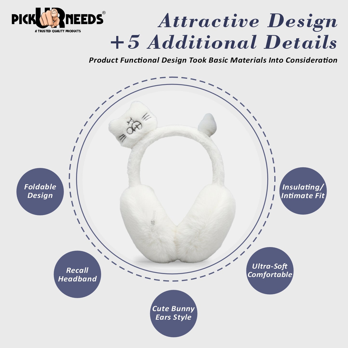 Pick Ur Needs Cute Cat Ear Muffs for Women & Kids – Foldable Ultra-Soft Winter Earmuffs, Lightweight Plush Ear Warmers