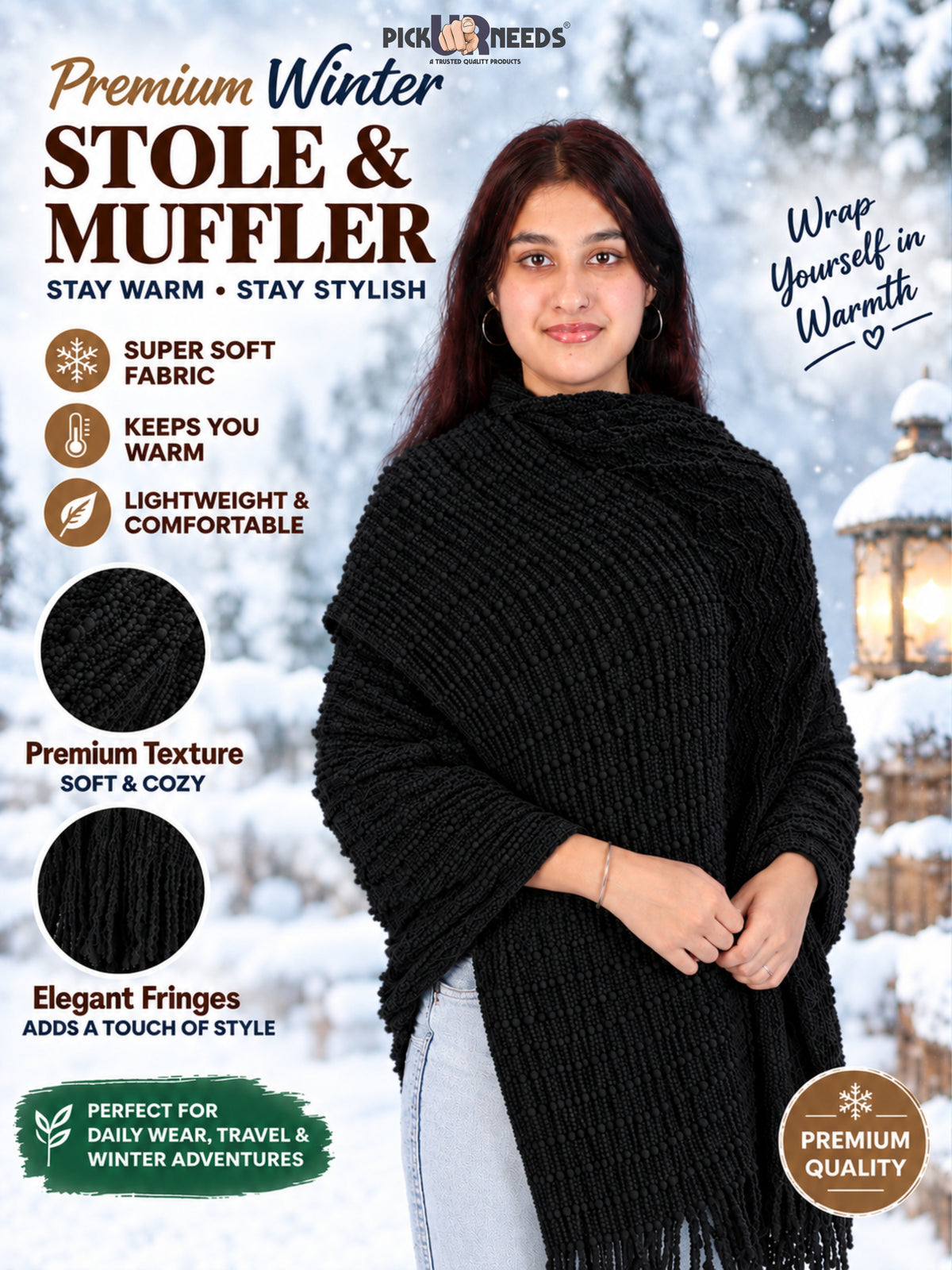 Pick Ur Needs Winter Premium Muffler for Women Soft Textured Woven with Elegant Fringe Detailing Warm For Girls