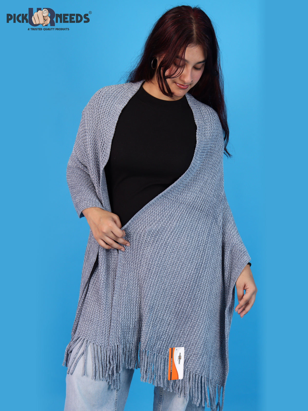 Pick Ur Needs Womens Winter shawl with Soft Plush Texture & Long Fringe Detailing Elegant Wrap for Ladies & Girls Cozy Seasonal Shoulder Cover for Casual, Ethnic & Western Outfits