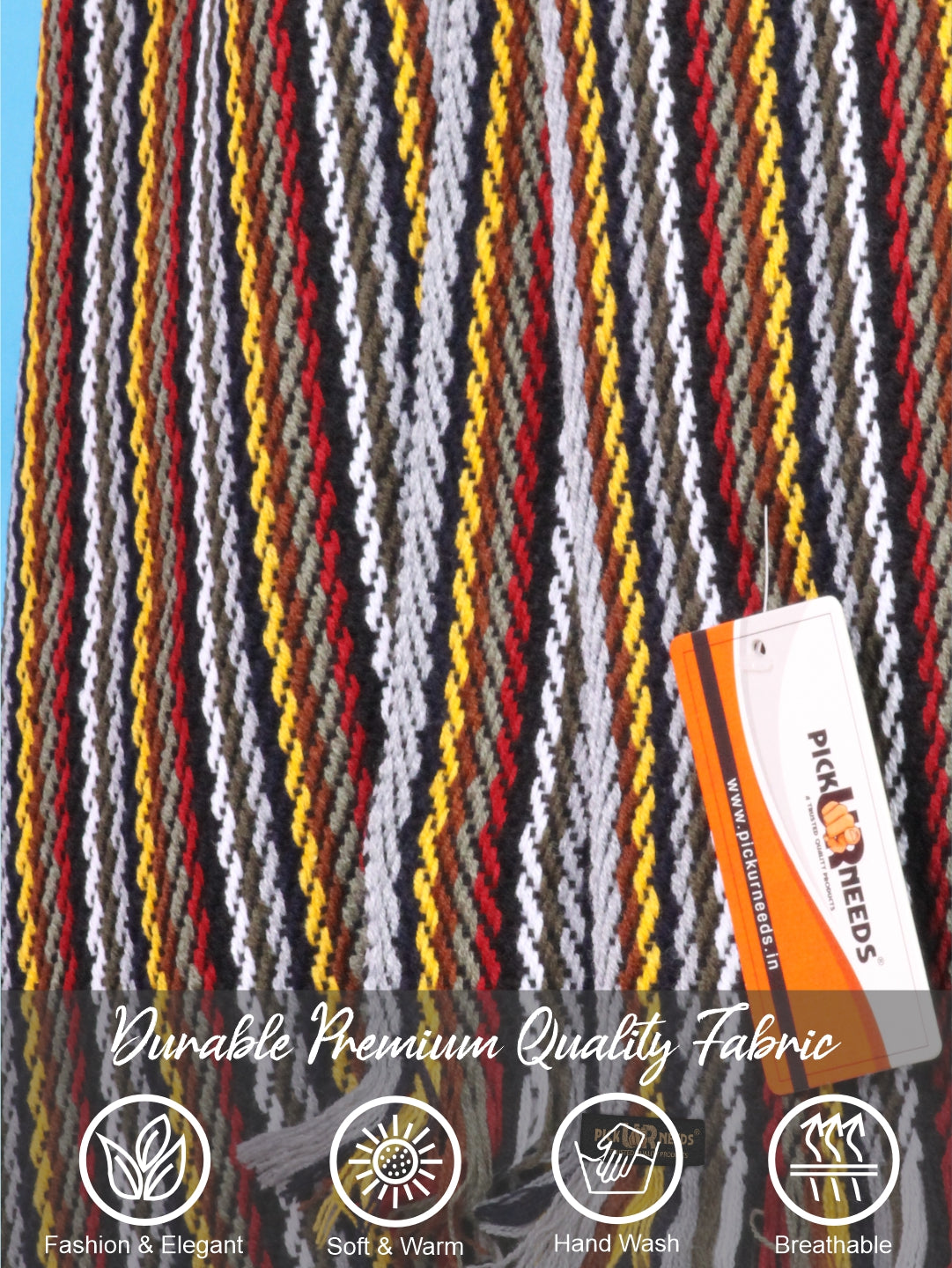 Pick Ur Needs Premium Men's Warm And Stylish Woolen Muffler With Multicolour Stripes And Stylish Tussles Ends