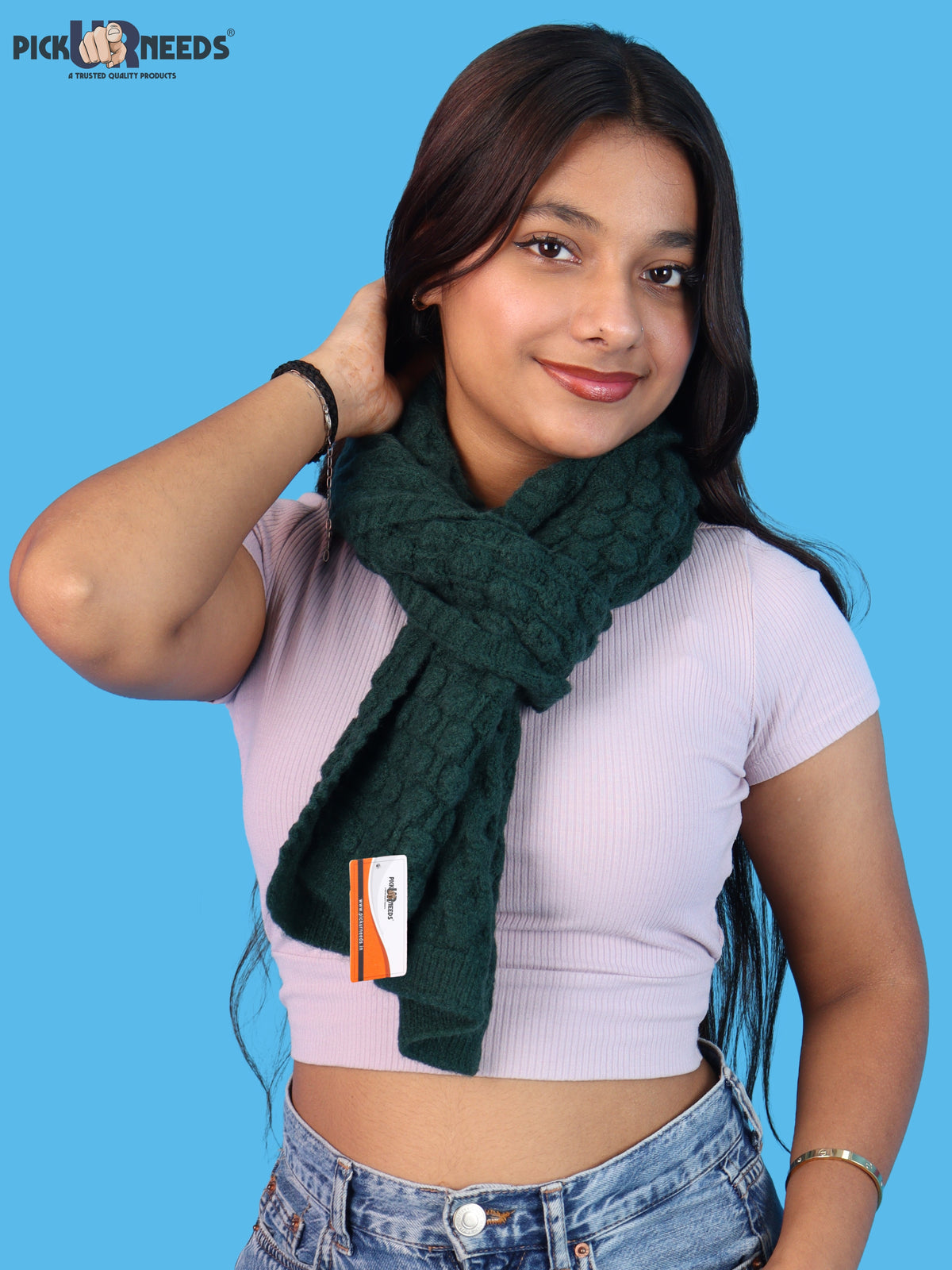 Pick Ur Needs Women and Girls Knitted Winter Muffler, Textured Woollen Scarf with Elegant Woven Pattern, Soft Warm Lightweight Neck Wrap