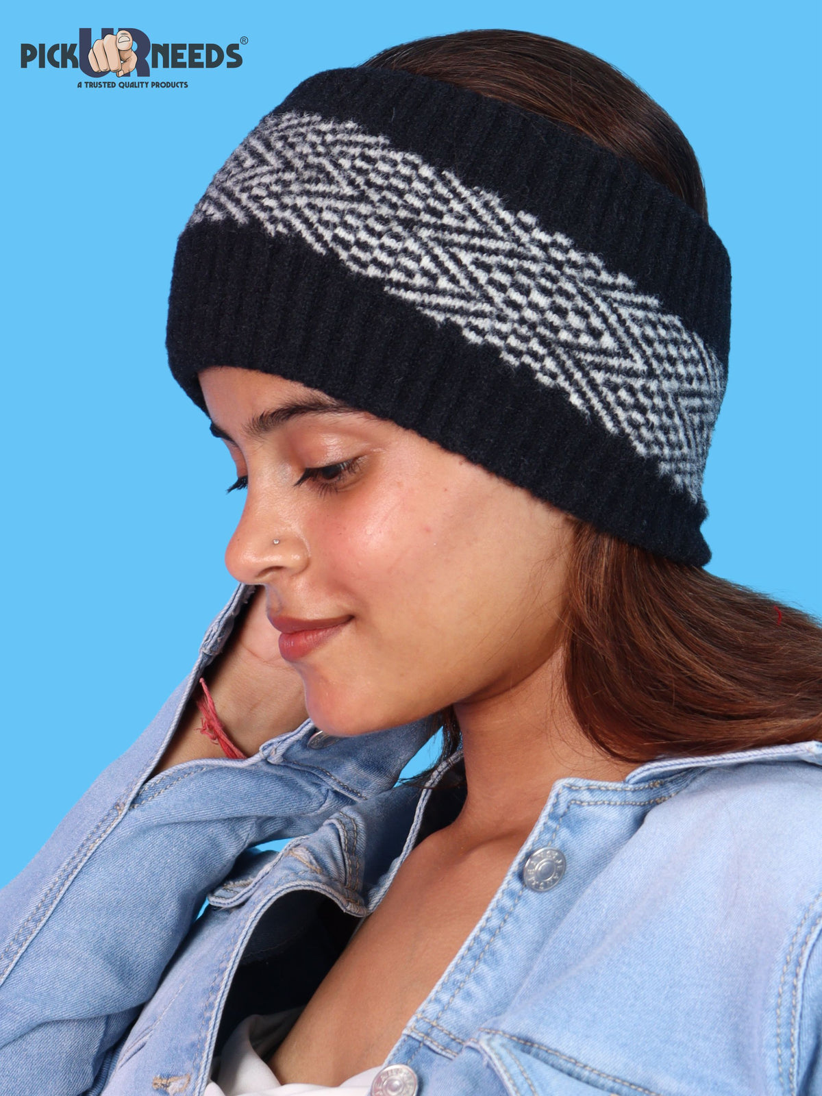 Pick Ur Needs Unisex Winter Headband Ear Warmer For Women & Men Soft Stretch Warm Head Wrap with Geometric Pattern