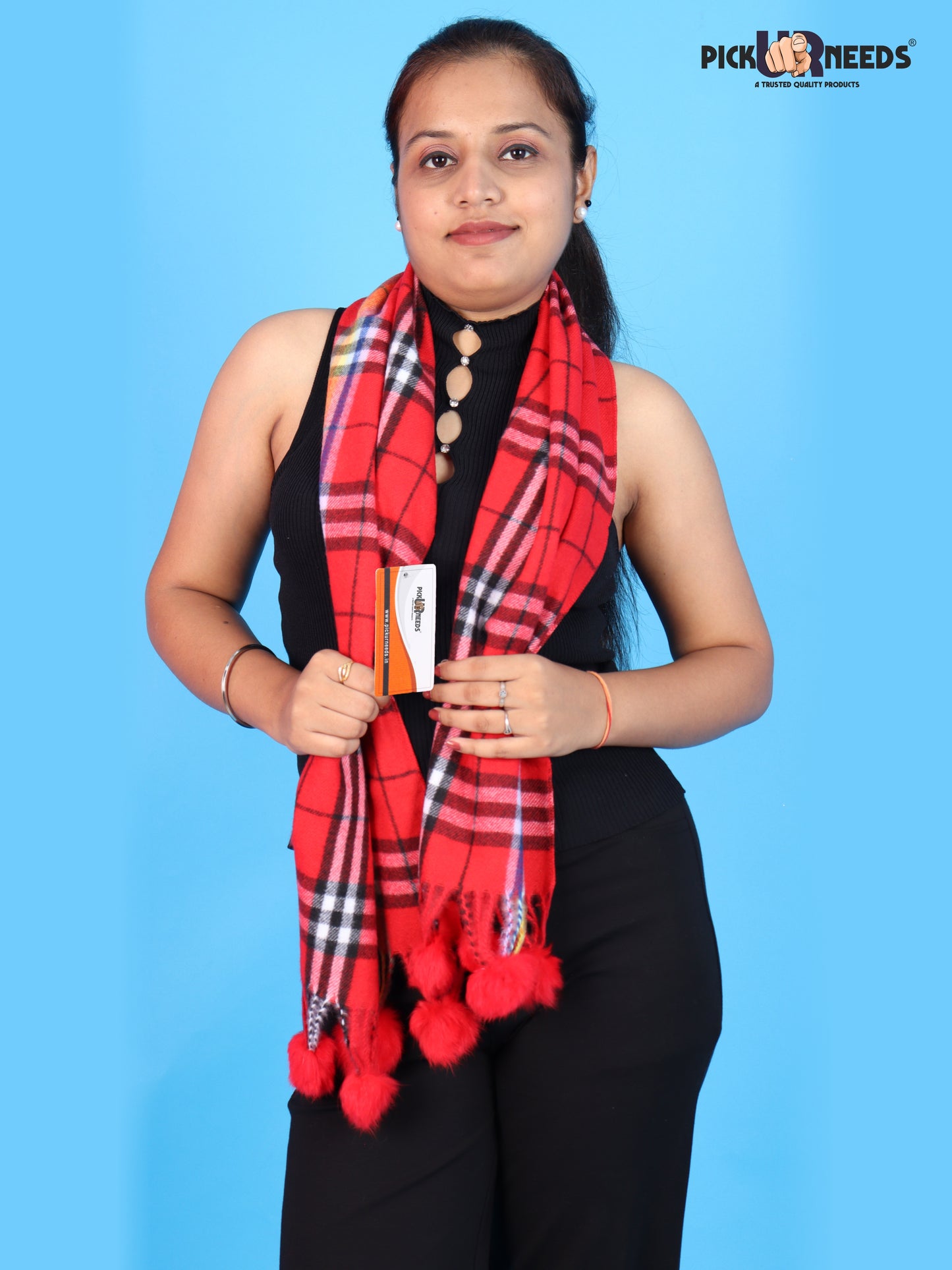 Pick Ur Needs Women’s Winter Scarf for Stylish & Comfortable Girls Wear Soft Warm Printed Muffler with Fringe & Pom Pom Detailing