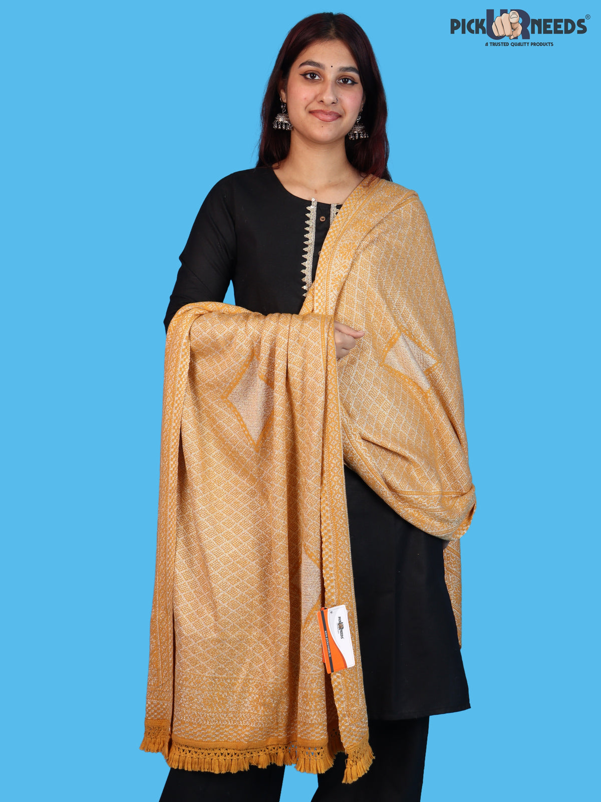 Pick Ur Needs Women & Girls Designer Shawl Stole with Elegant Woven Floral & Geometric Pattern, Soft Warm Winter Wrap with Fringed Border, Stylish Shoulder Scarf for Ladies