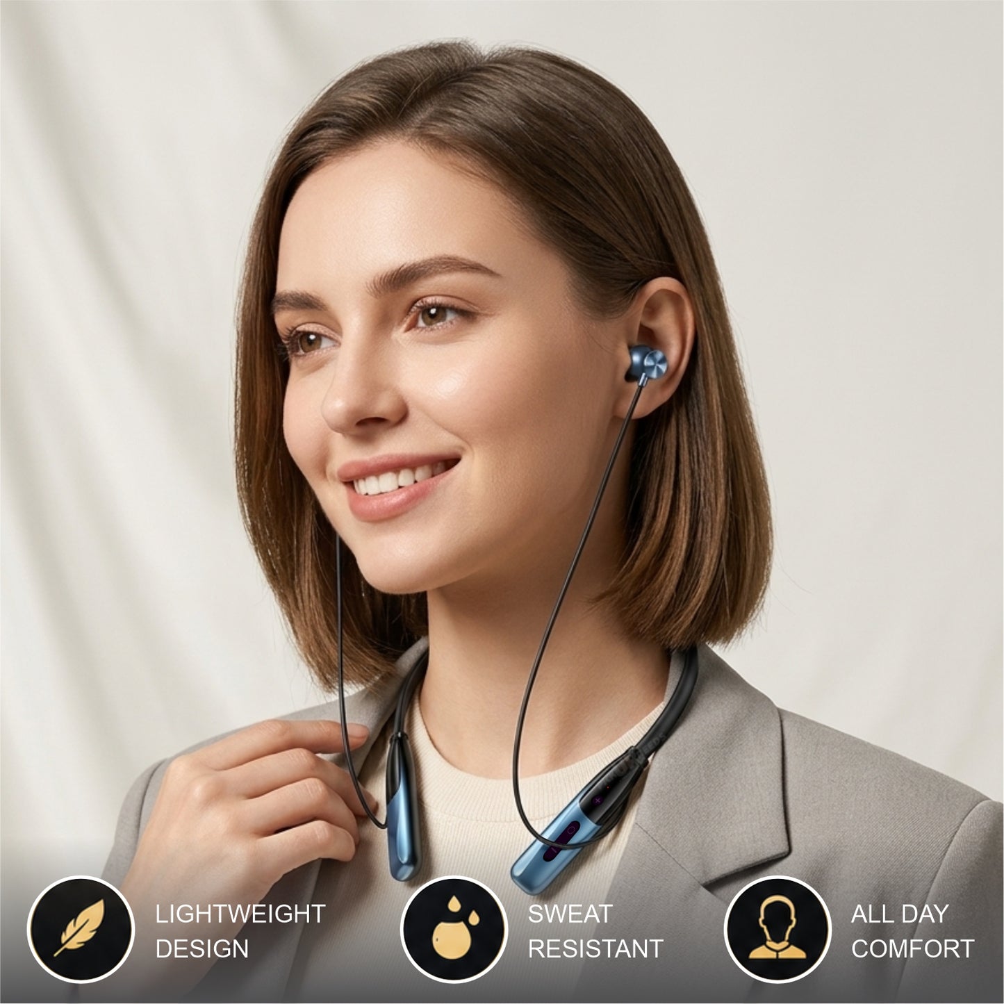 Bluetooth Wireless Neckband Earphones with Deep Bass Lightweight 40hrs Playtime