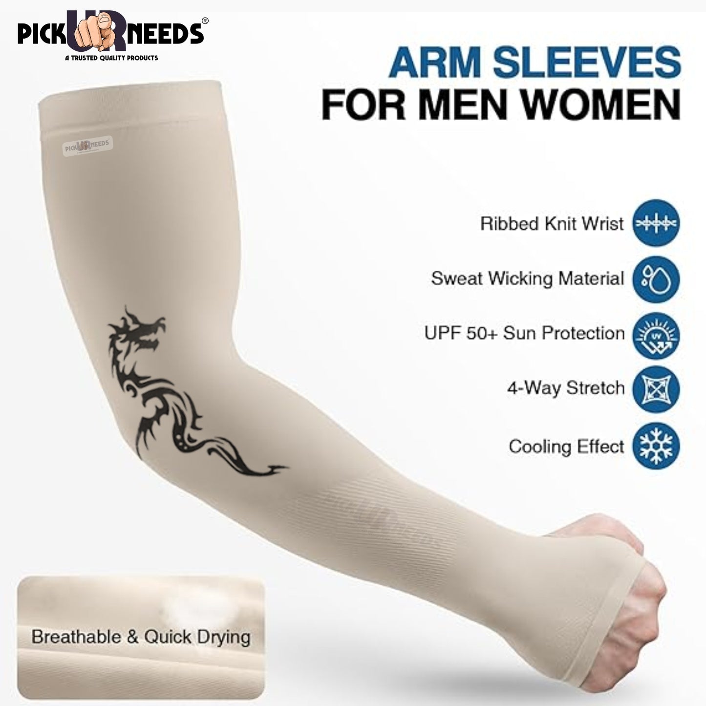 Pick Ur Needs Arm Sleeves for Sun Protection UV Cooling Sleeves for Men & Women for Outdoor Work, Sports, Running, Tattoo Dragon Cover