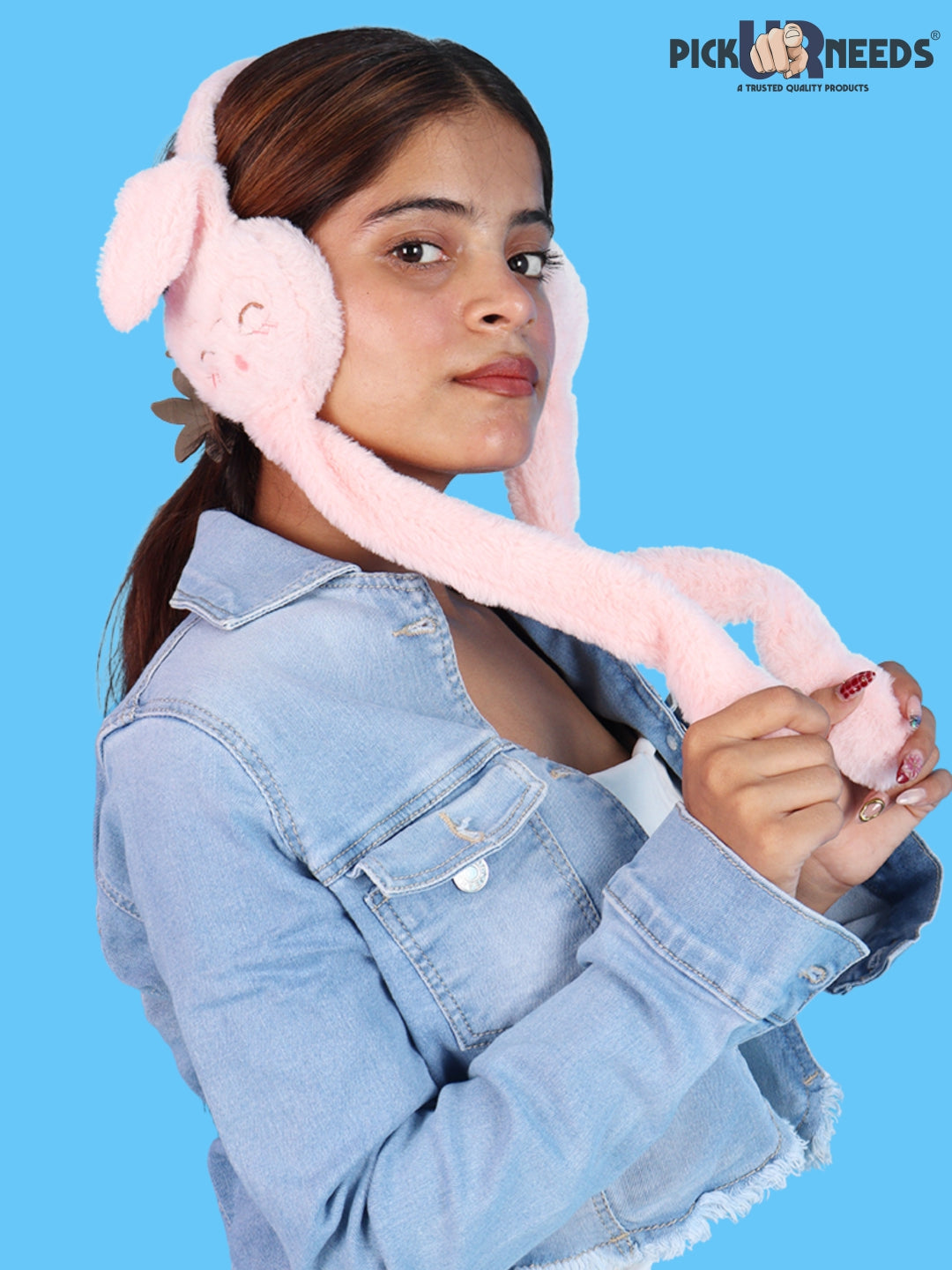 Pick Ur Needs Plush Bunny Cute Earmuffs for Girls & Women with RGB LED Lights,Ultra Soft Warm Winter Moving Flapping Ears Muffs