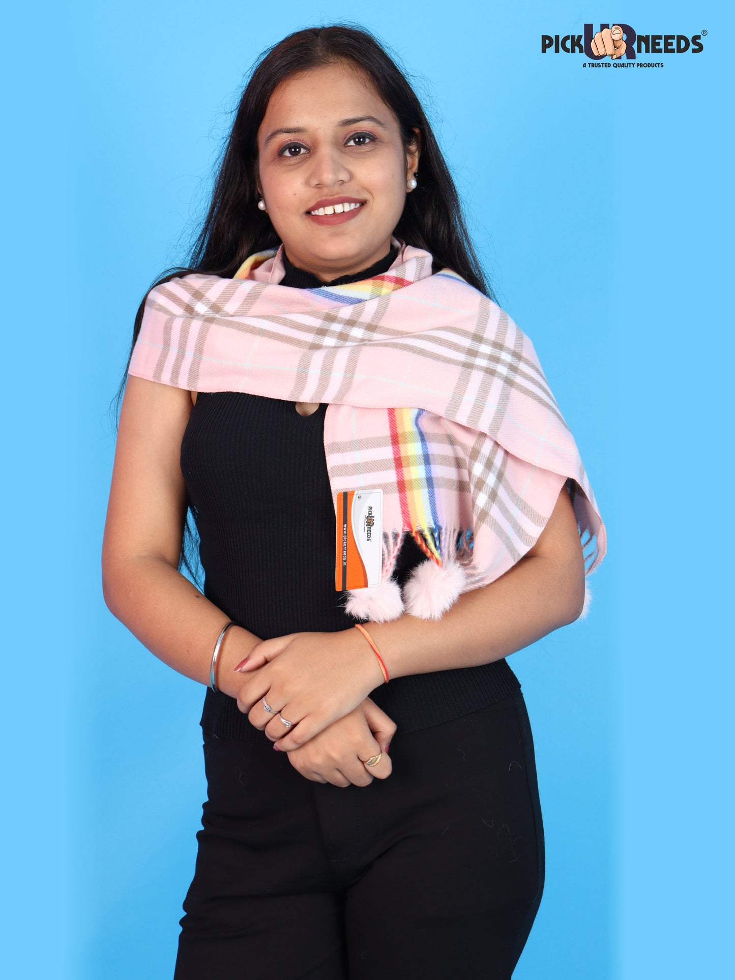 Pick Ur Needs Women’s Winter Scarf for Stylish & Comfortable Girls Wear Soft Warm Printed Muffler with Fringe & Pom Pom Detailing