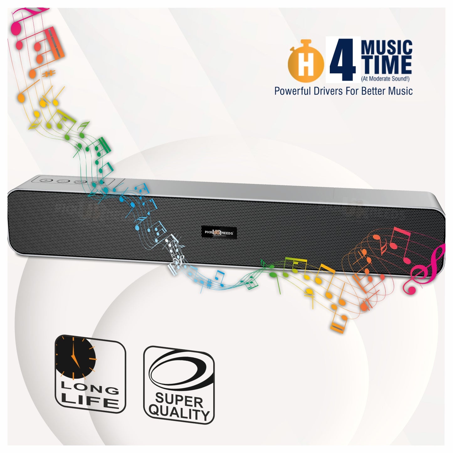 Pick Ur Needs 10W Portable Rechargeable Bluetooth Speaker with 1200mAh Battery – 4 Hours Playtime, Fm Radio/AUX/USB/TF Card Support, Wireless Soundbar