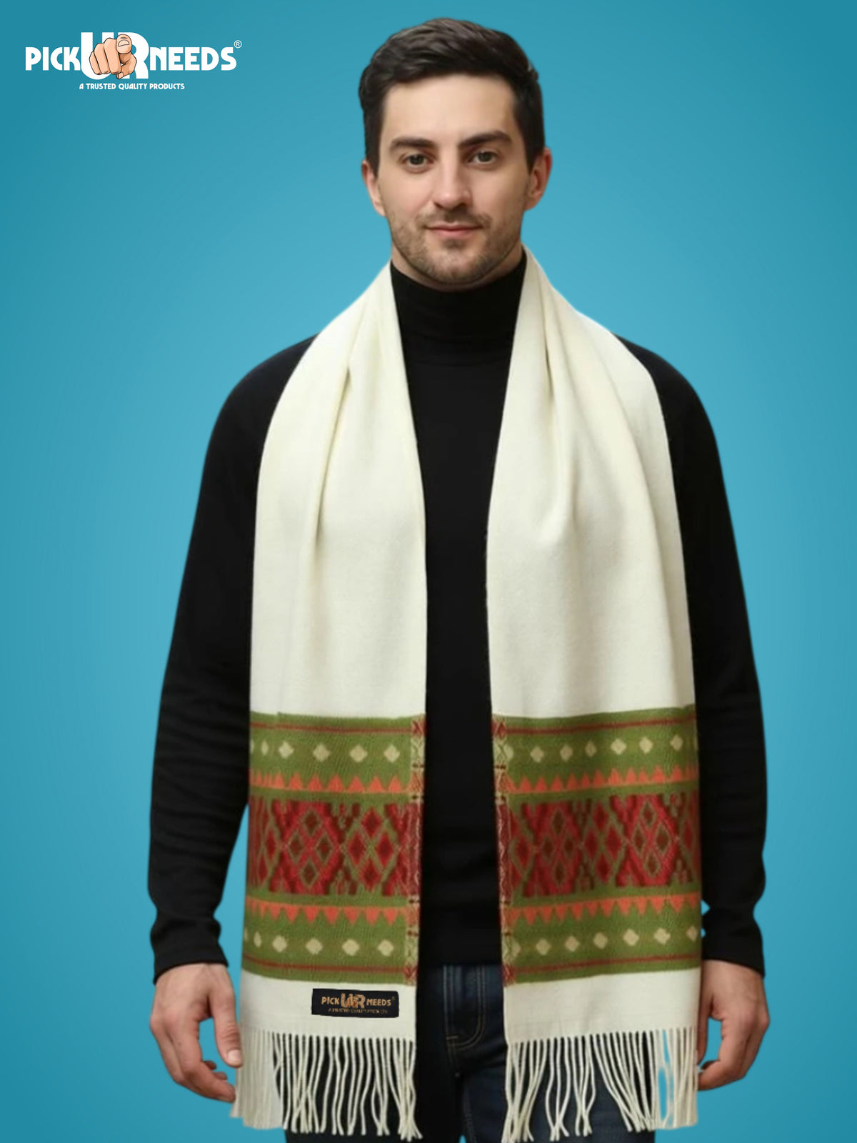 MHAX Winter Traditional Premium Muffler Woven Border Design For Men & Boys Soft Warm Neck Scarf with Fringed Tassels