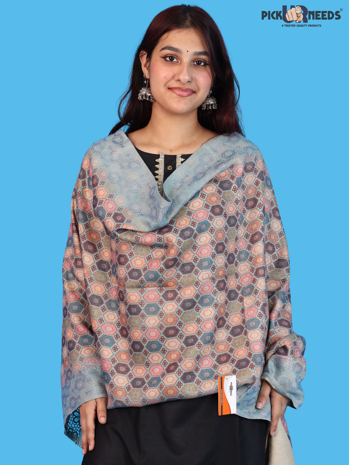 Pick Ur Needs Premium Stylish Womens & Girls Elegant Woolen Shawl Soft Warm Printed Stole with Lace Tassels