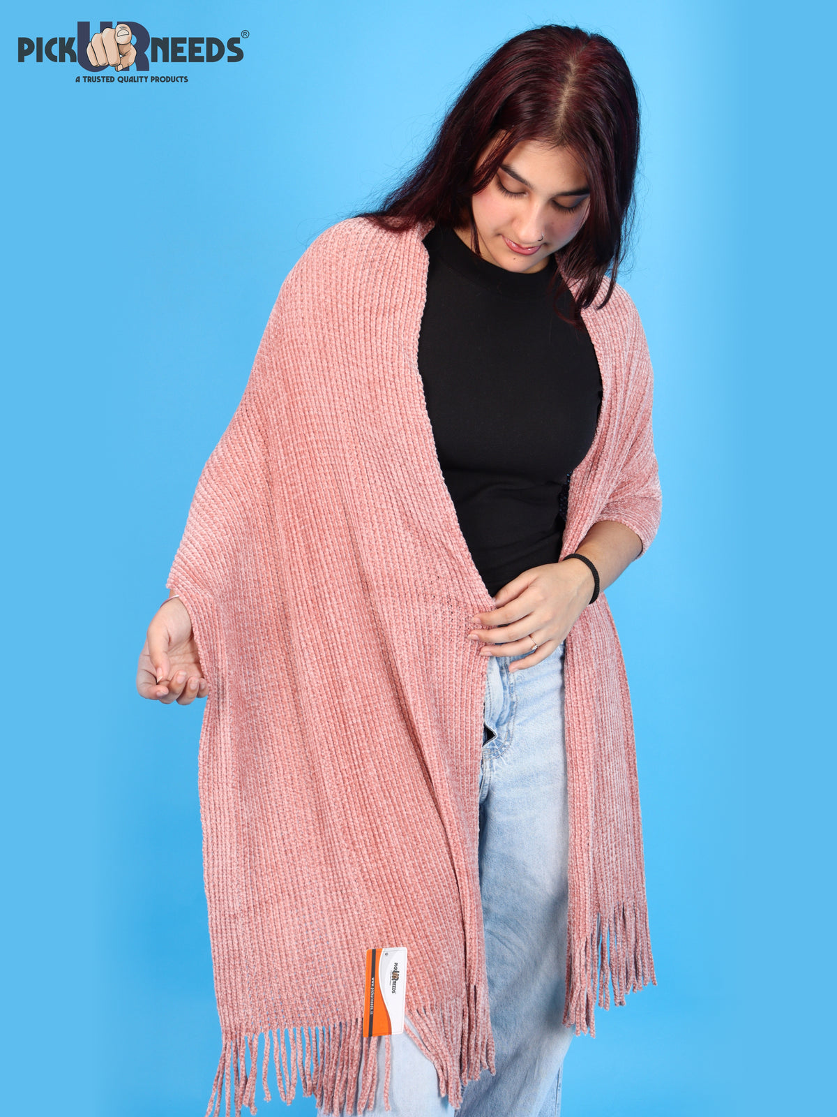 Pick Ur Needs Womens Winter shawl with Soft Plush Texture & Long Fringe Detailing Elegant Wrap for Ladies & Girls Cozy Seasonal Shoulder Cover for Casual, Ethnic & Western Outfits