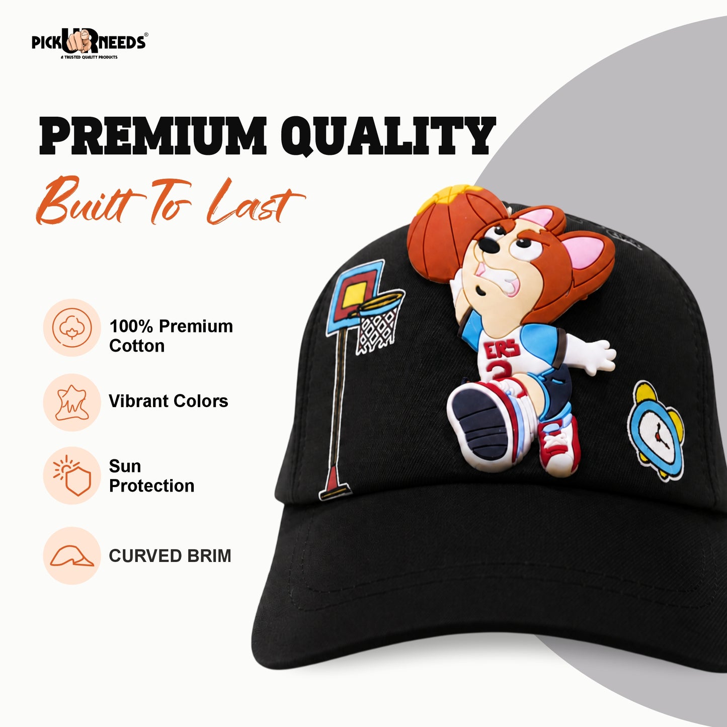 Pick Ur Needs Basketball Cartoon Baseball Cap with 3D Basketball Character Patch Adjustable Sports Hat for Boys & Girls