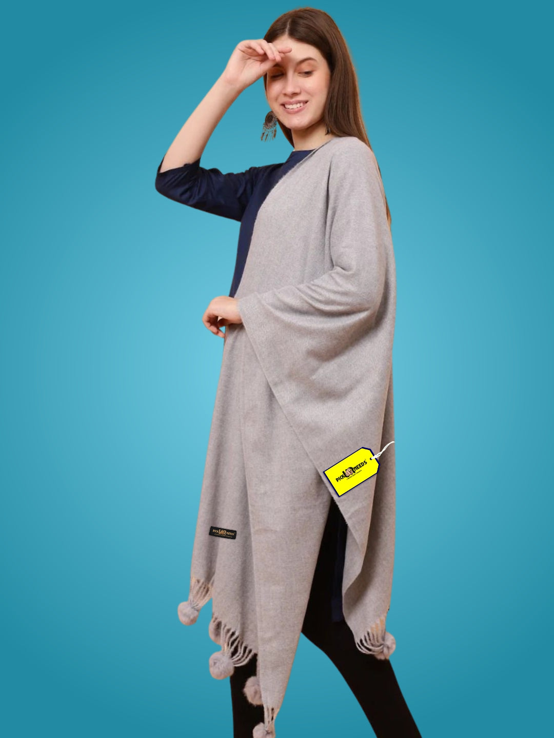 Pick Ur Needs Premium Women’s Wool Blend Scarf Soft Woolen Shawl Winter Stole with Tassels & Pom Poms