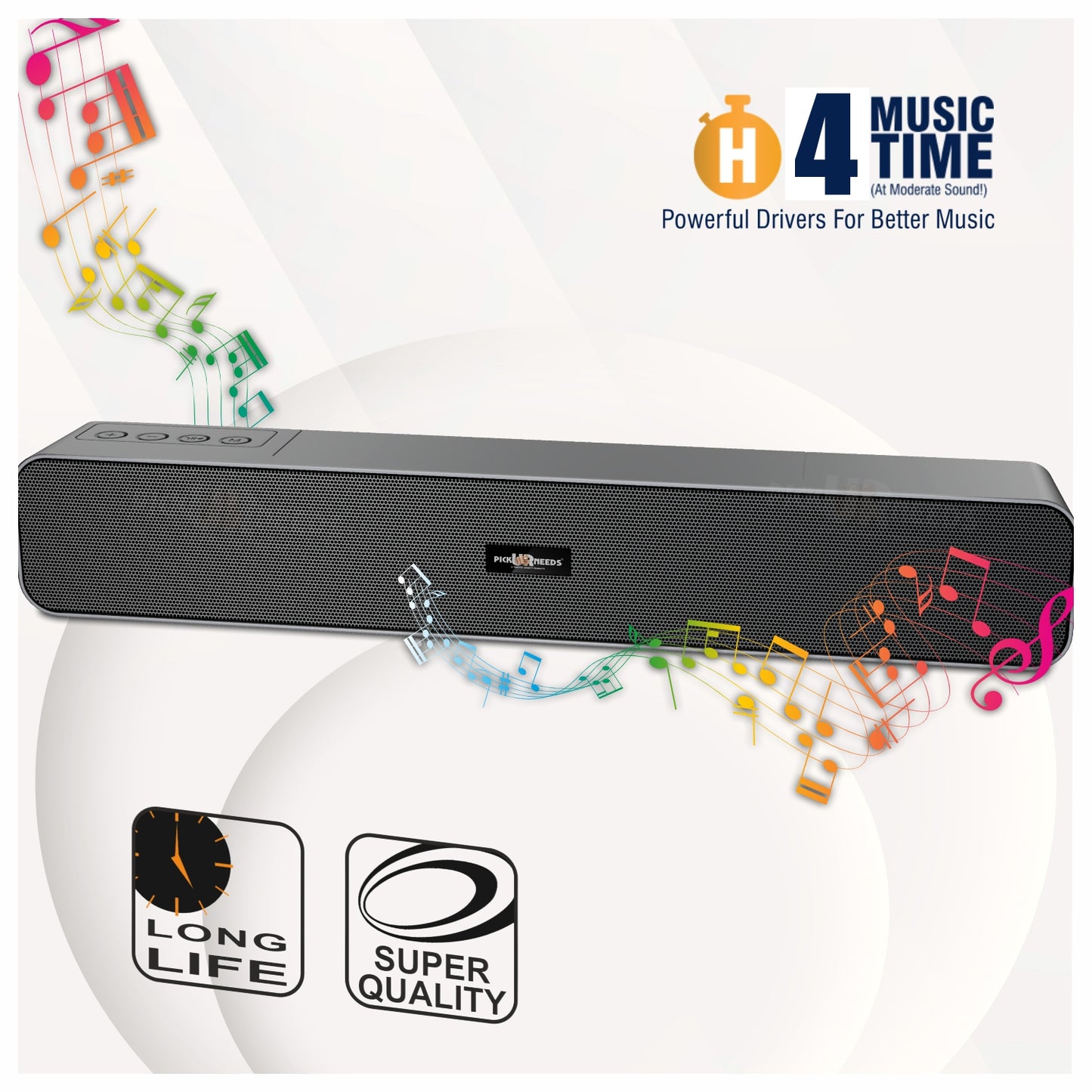 Pick Ur Needs 10W Portable Rechargeable Bluetooth Speaker with 1200mAh Battery – 4 Hours Playtime, Fm Radio/AUX/USB/TF Card Support, Wireless Soundbar