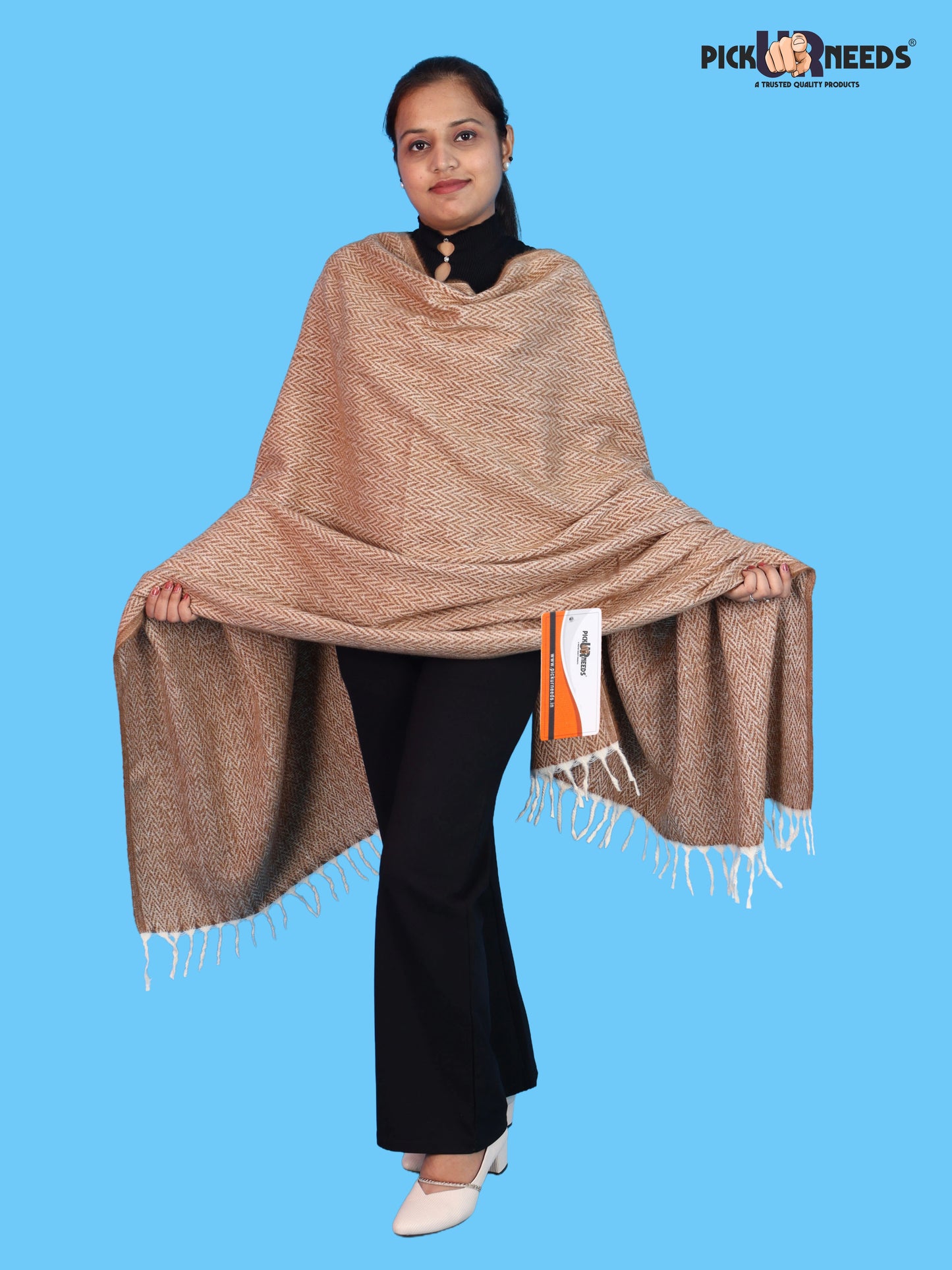 Pick Ur Needs Women’s Winter Muffler Shawl Soft & Warm Knitted Herringbone Wrap with Elegant Fringe Stole For Girls