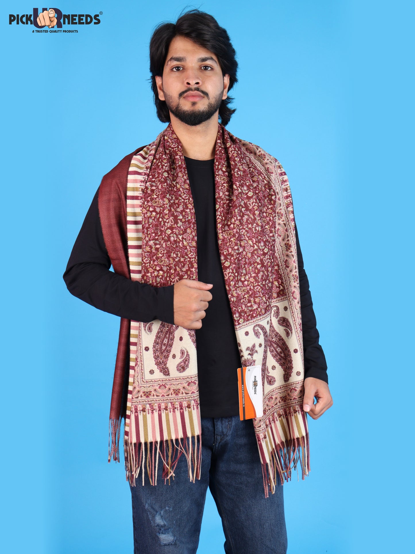 Pick Ur Needs Men’s Premium Winter Shawl Stole Stylish Paisley Print Wrap Scarf For Boys with Soft Feel & Fringed Finish