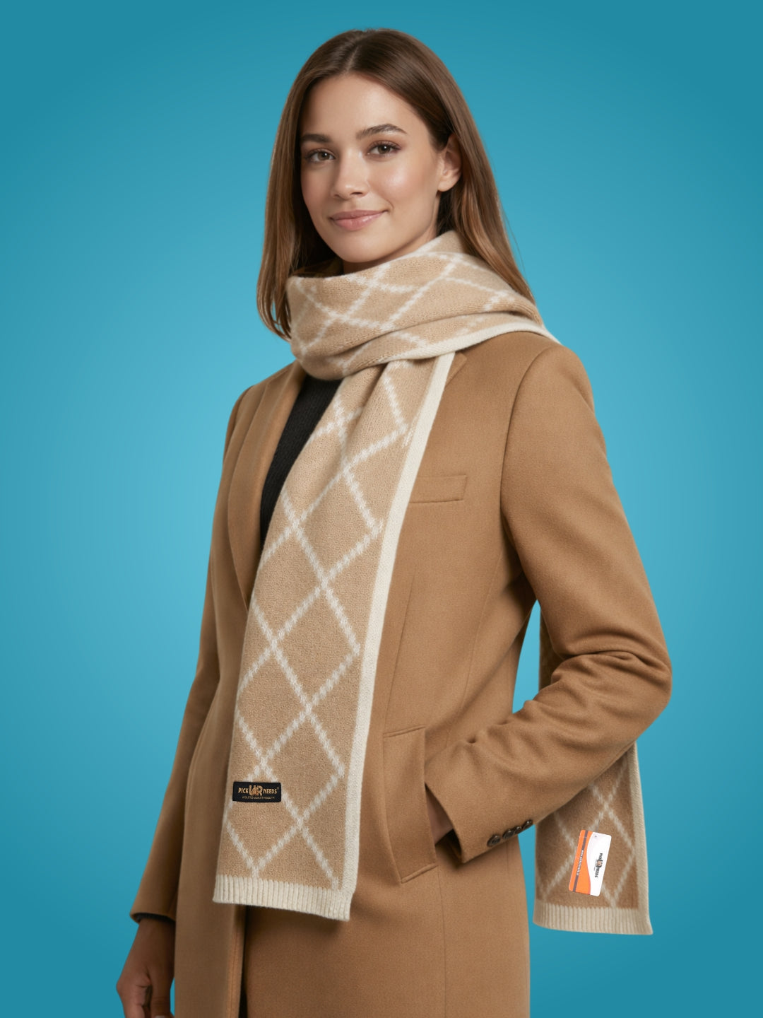 Pick Ur Needs Premium Winter Woolen Scarf for Women Designer Checkered Warm Muffler Soft, Stylish & Cozy Cold Weather Wrap