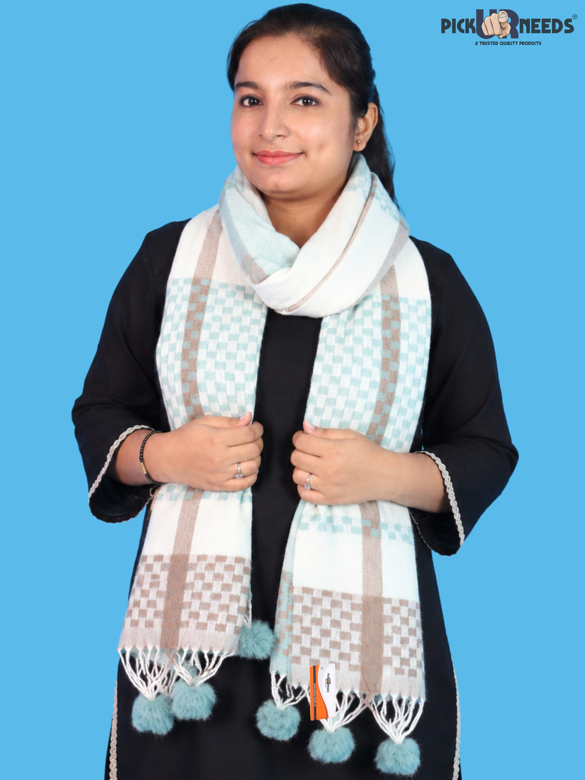 Pick Ur Needs Women Designer Winter Shawl with Geometric Checkered Pattern Shoulder Wrap with Tassels Stylish Stole for Girls Party, Casual & Ethnic Wear