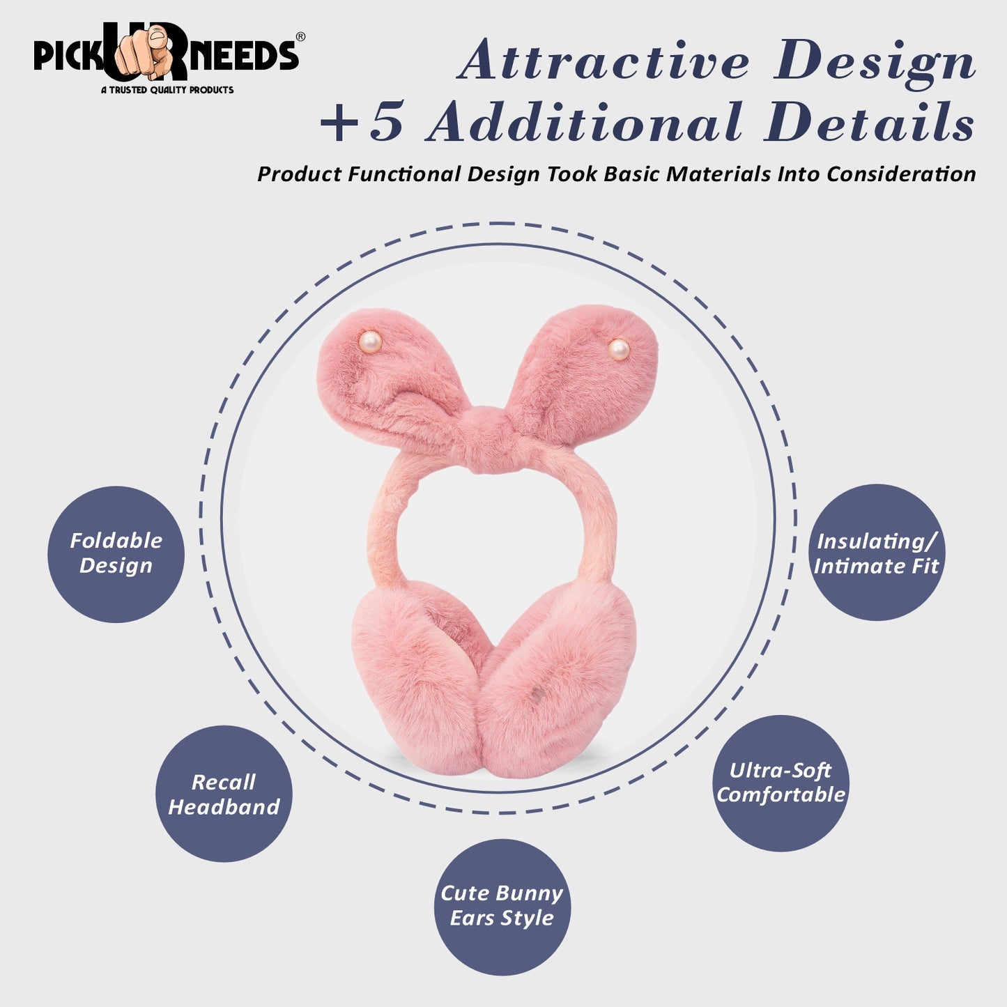 Pick Ur Needs Plush Earmuffs for Women & Girls with Stone Detail – Foldable Ultra-Soft Ear Warmers, Lightweight Winter Ear Muffs, Warm & Comfortable Cold Weather Accessory
