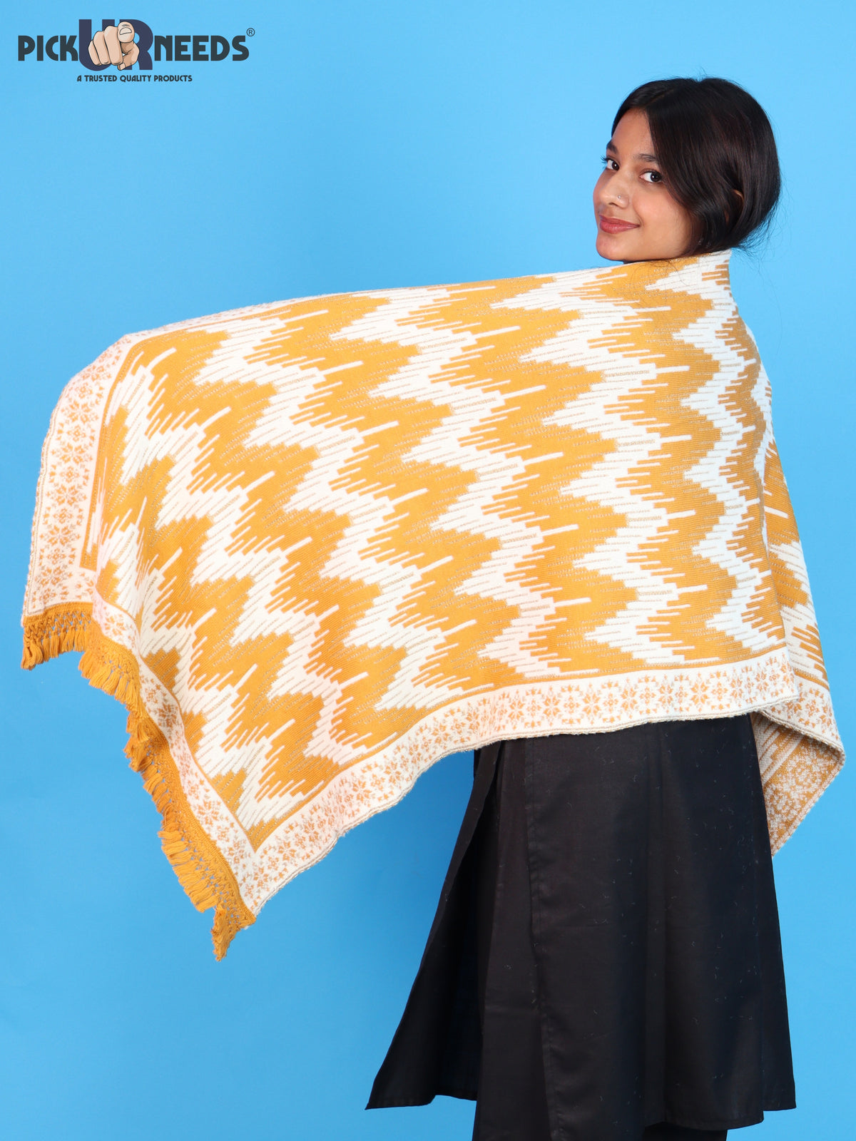 Pick Ur Needs Premium Wool Shawl For Womens & Girls Winter Muffler Soft Knitted Designer Wrap Warm Stole
