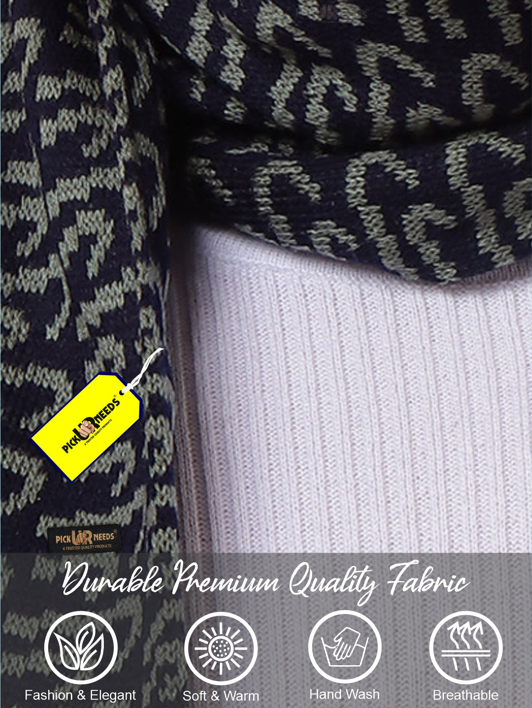 Pick Ur Needs Premium Winter Knit Muffler for Men Soft Woolen Neck Scarf with Stylish Pattern Warm & Comfortable Winter Wear for Outdoor & Casual Use