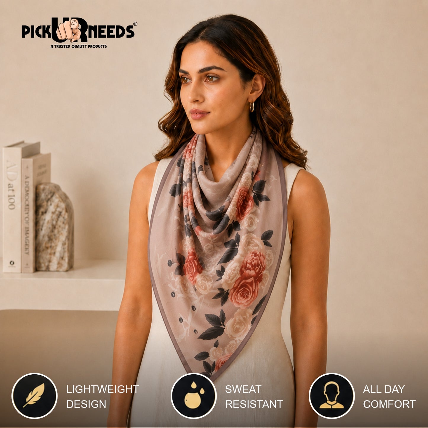 Pick Ur Needs Summer Silk Floral Printed Scarf for Womens & Girls Elegant Neck, Head & Shoulder Wrap Soft Lightweight Fashion Stole