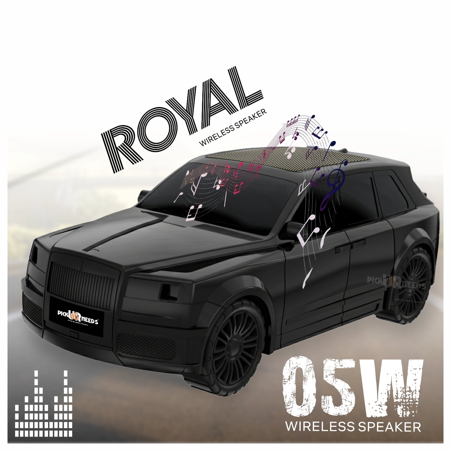 Pick Ur Needs Royal Car Shape Wireless Bluetooth Speaker 5W Powerful Deep Bass Sound, LED Headlights, Stylish Car Design 1200mAh Battery