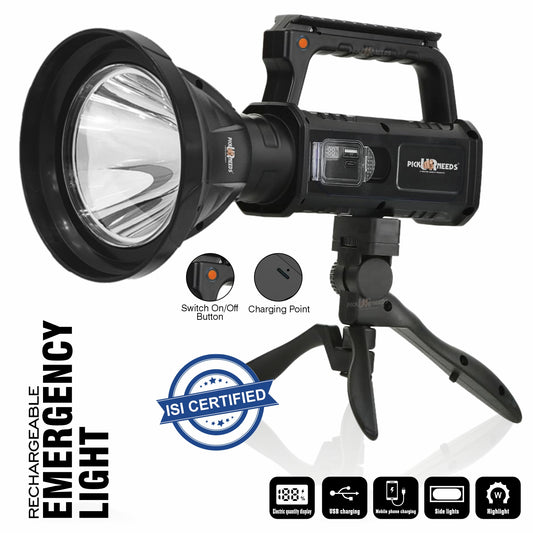 Pick Ur Needs LED 100W LongRange Search Torch With 4 Modes, Multi Purpose, Handheld,Waterproof Torch  (Black, 13 cm, Rechargeable)