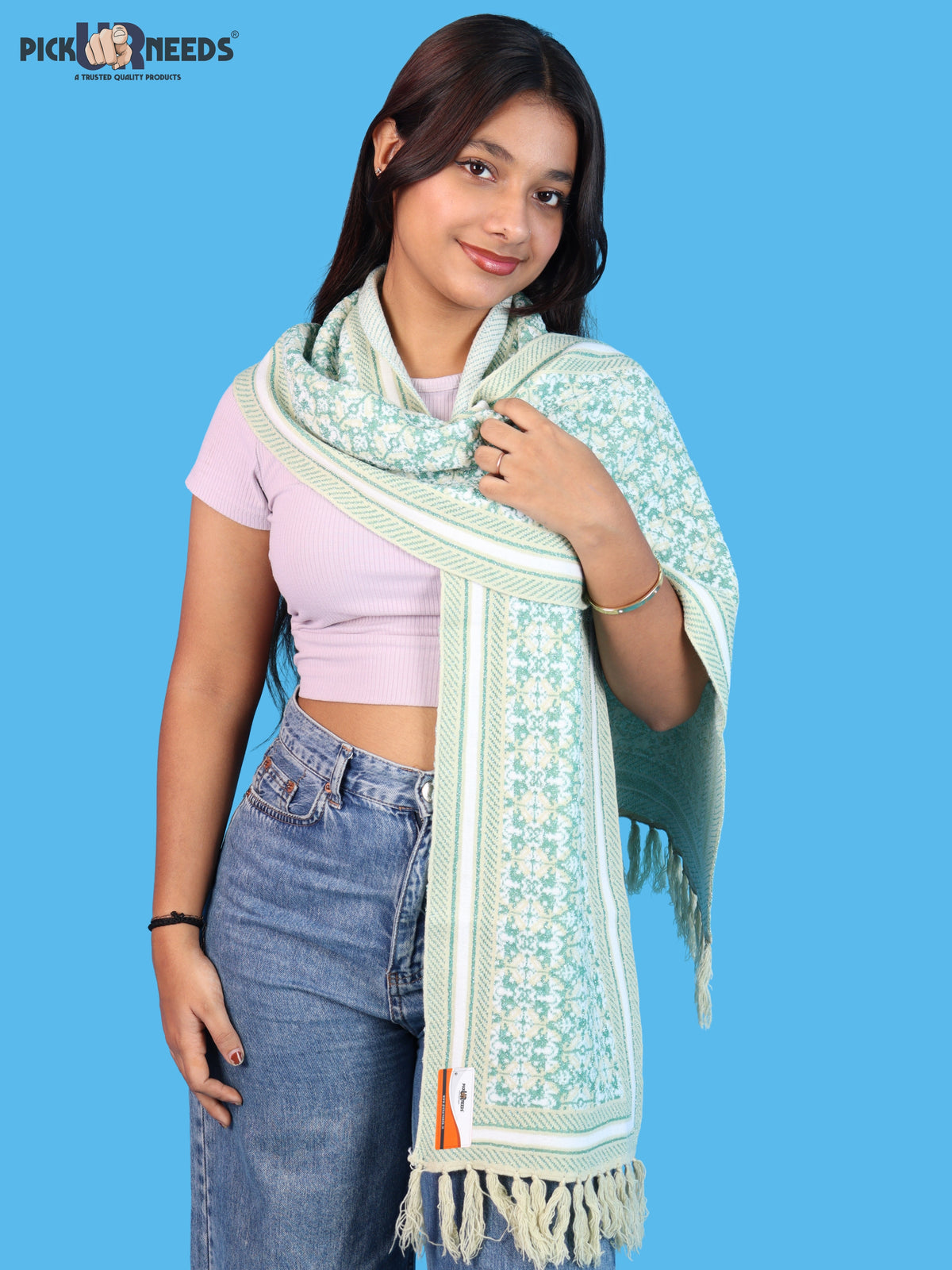 Pick Ur Needs Womens & Girls Super Soft Knitted Woolen Muffler Warm Winter Neck Scarf with Elegant Printed Design & Tassels