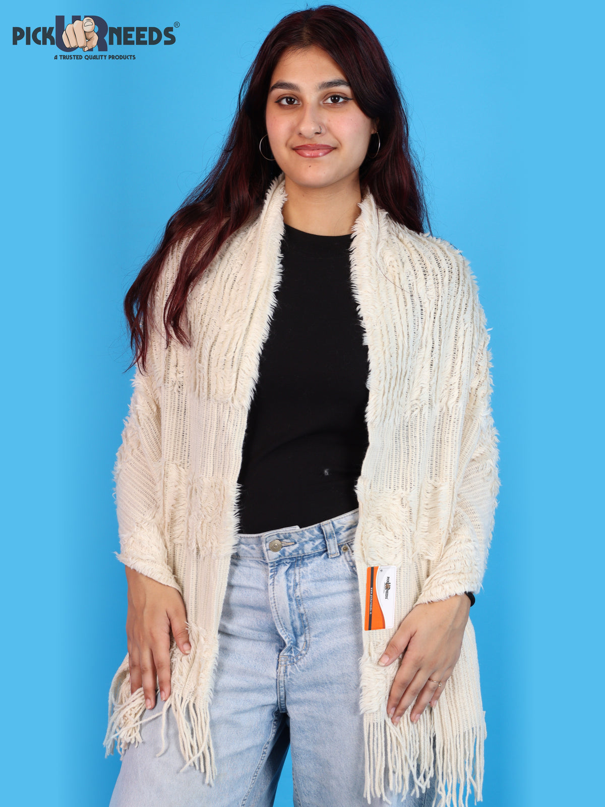 Pick Ur Needs Premium Winter Muffler for Women & Girls Soft Textured Woven with Fringe Detailing Warm Lightweight Neck Wrap
