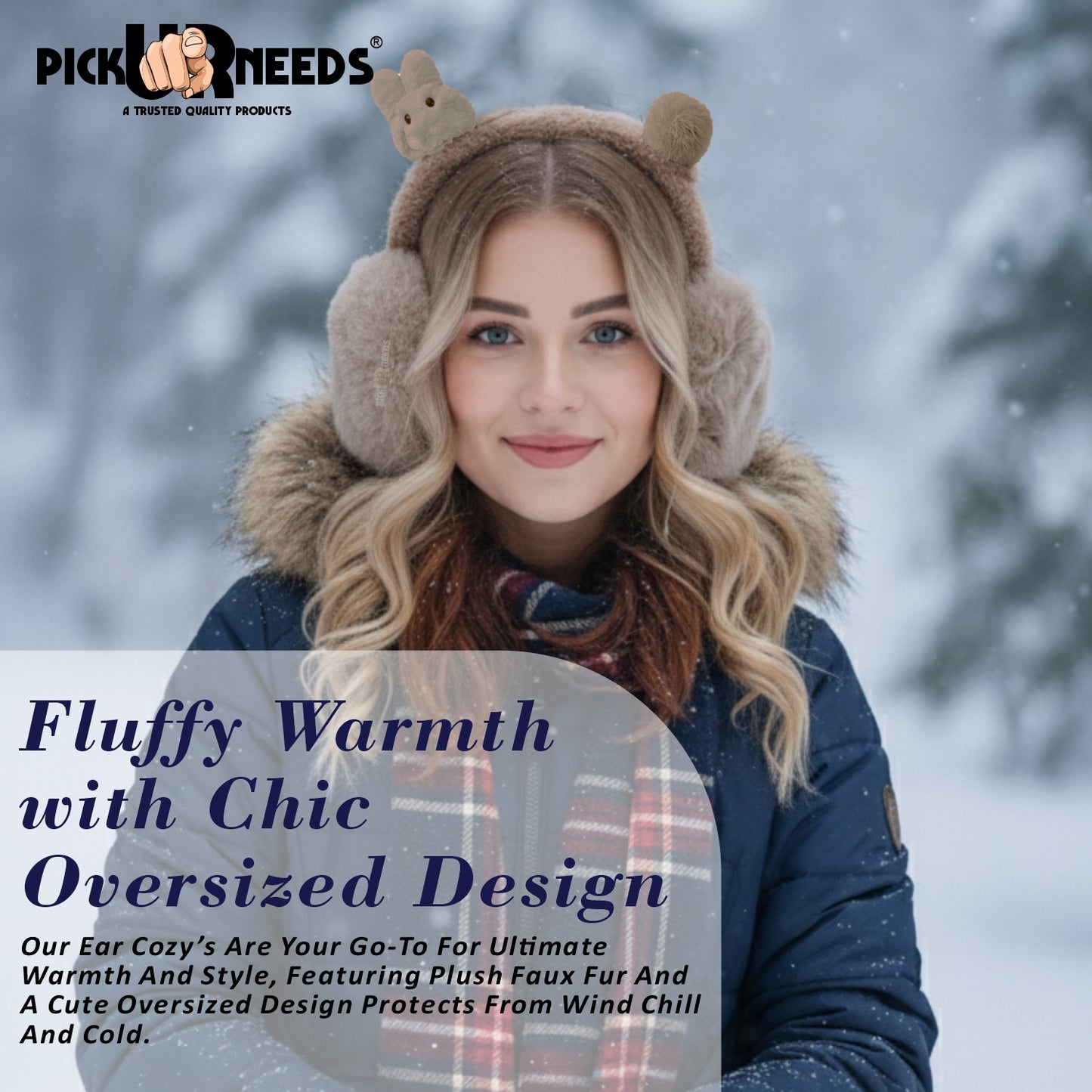 Pick Ur Needs Cute Bunny Ear Muffs for Women & Kids – Foldable Ultra-Soft Winter Earmuffs, Lightweight Plush Ear Warmers
