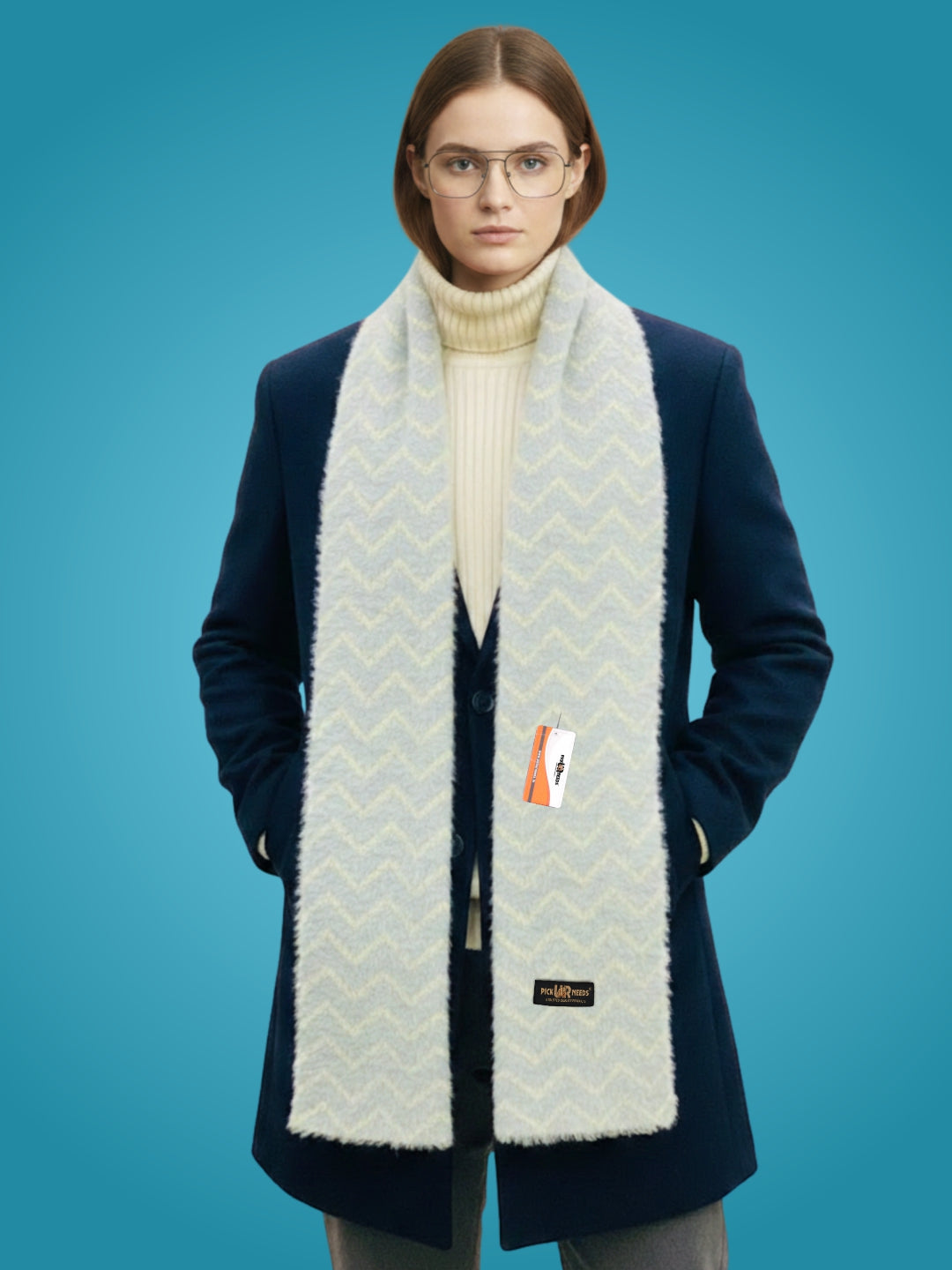 Pick Ur Needs Premium Woolen Winter Muffler with Gold Zigzag Pattern | Soft, Warm & Stylish Scarf for Women